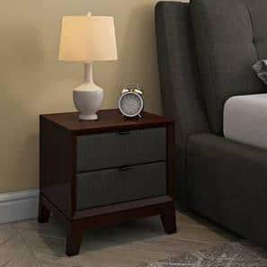 Martino Upholstered Solid Wood Bedside Table in Dark Walnut Finish