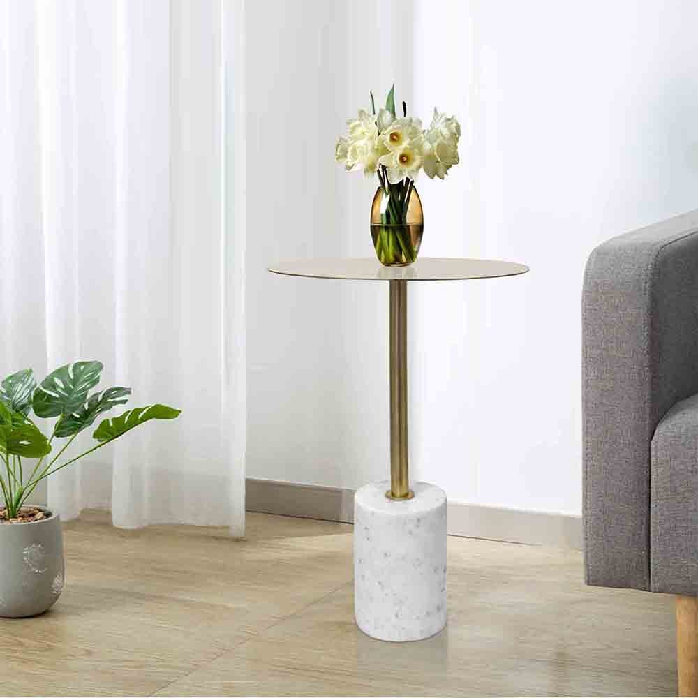 Metalsmith Emmy Round Side Table – Metal & Marble, Gold Finish