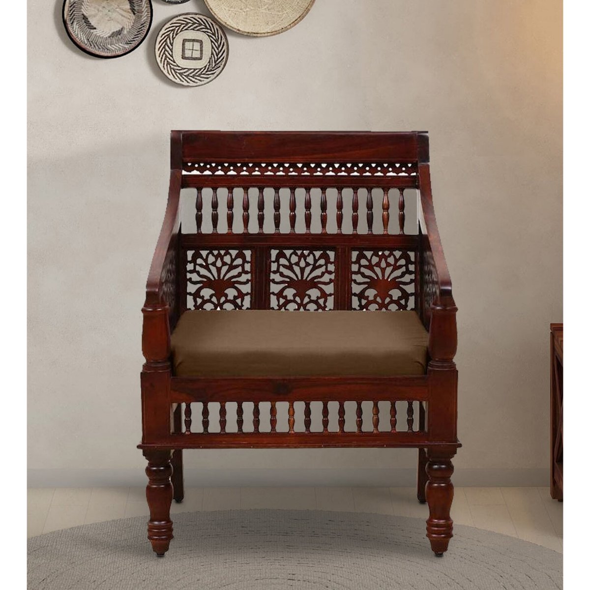 Navya 1 Seater Wooden Sofa - Vishwakarma Antique