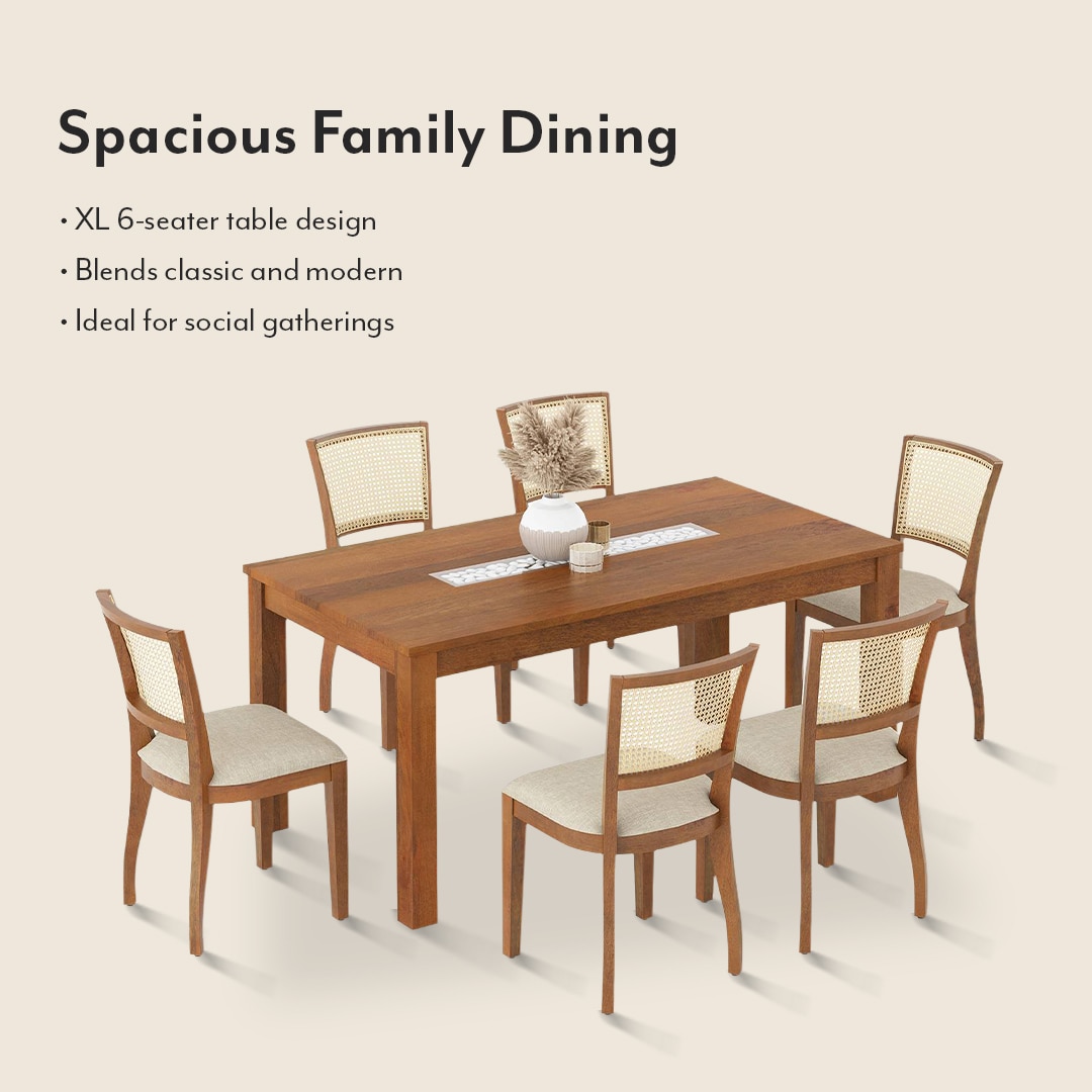 Brighton Xl 6 Seater Dining Table with Reed Dining Chairs Set