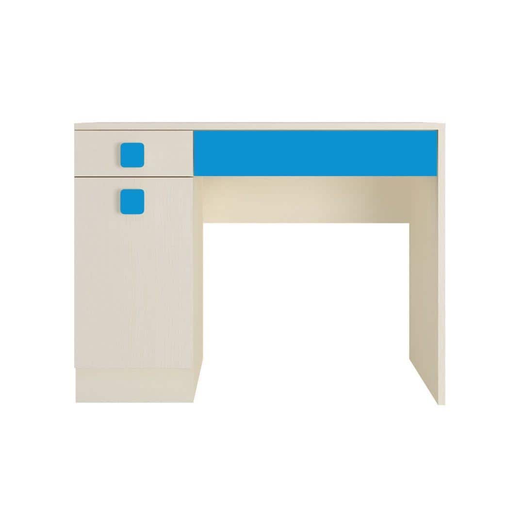 Kristina Kids Study Desk with Shuttered Cabinet and 2 Drawers in Light Wood Azure Blue Colour