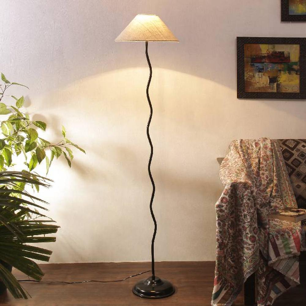 Maurice White Natural Fiber Floor Lamp with Black Iron Base