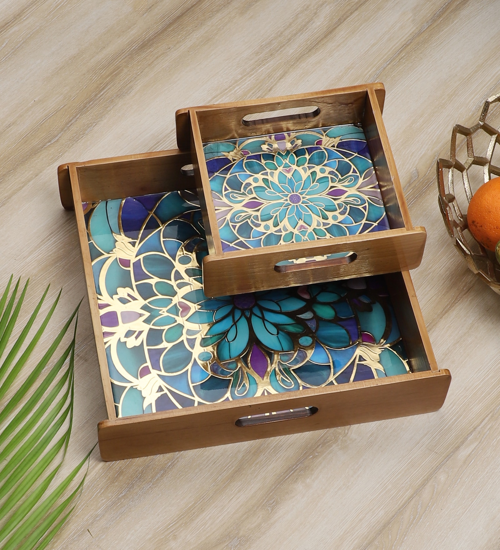 Mystic Mandala Wooden Tray Set – Set of 2