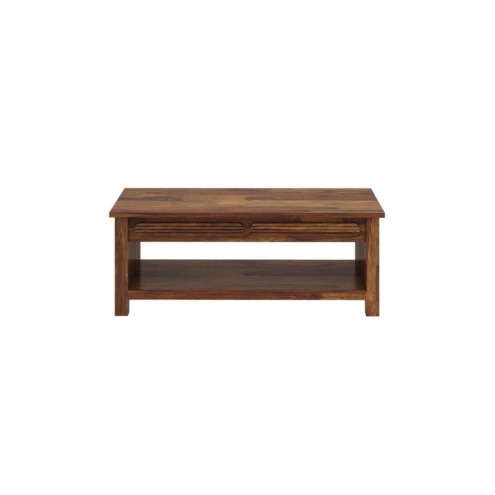 Woodwhiz Rectangular Solid Wood Coffee Table In Teak Finish