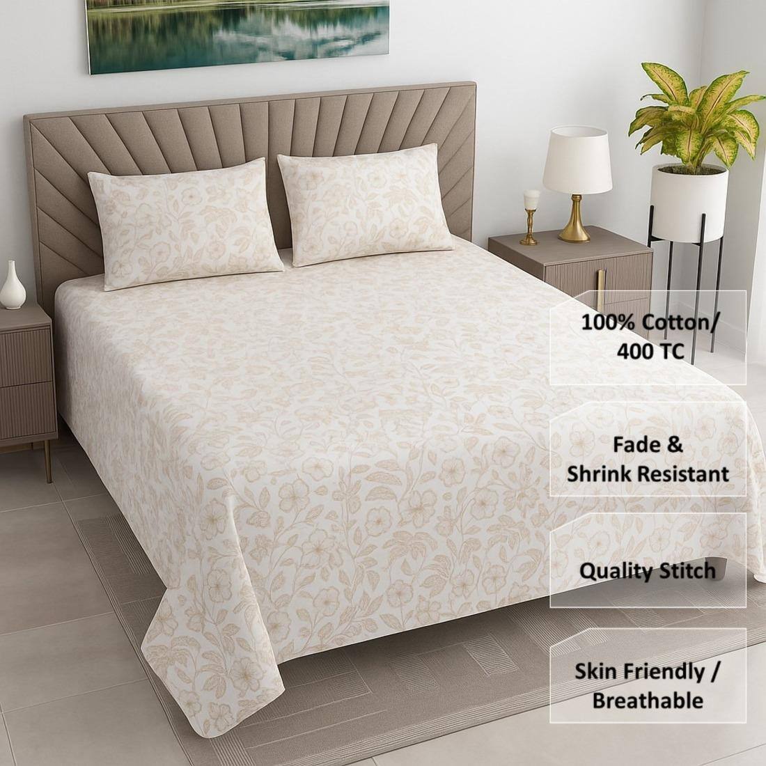 Threads Silky Touch Premium Super King Size Flat Bedsheet 275 x 275 cms