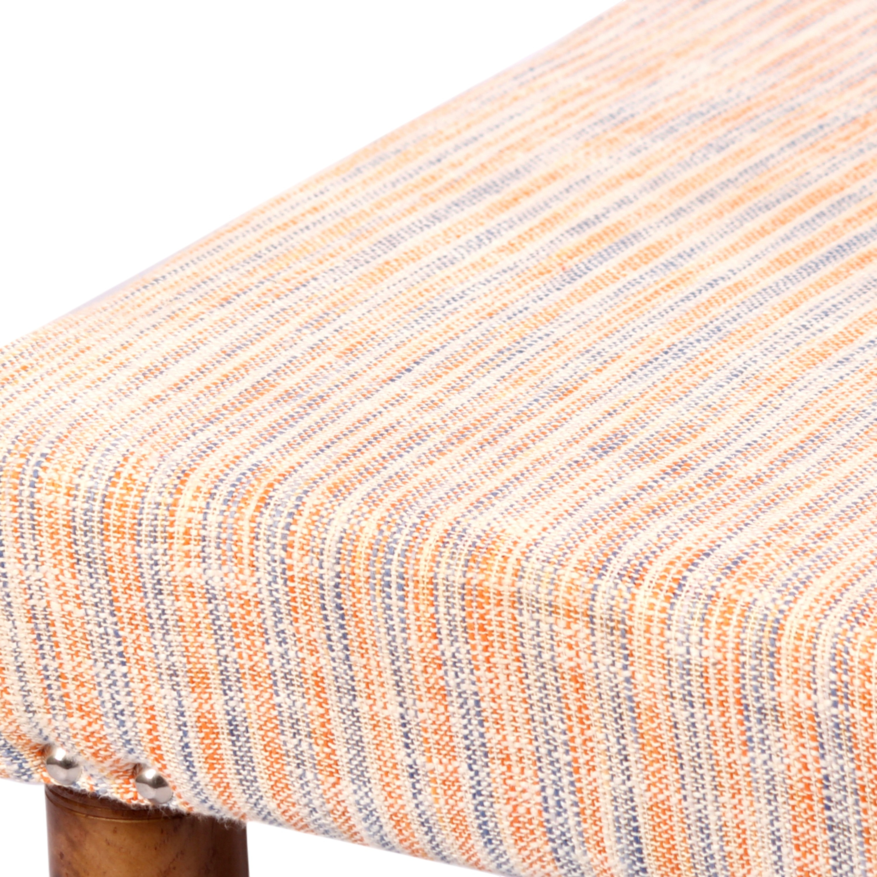 Camilla Solid Wood 2 Seater Bench In Stripe Orange Jackard Fabric