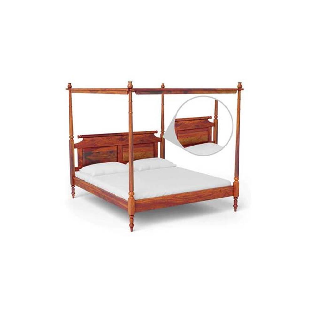 Pencil Solid Wood King Size Non Storage Bed In Honey Oak Finish