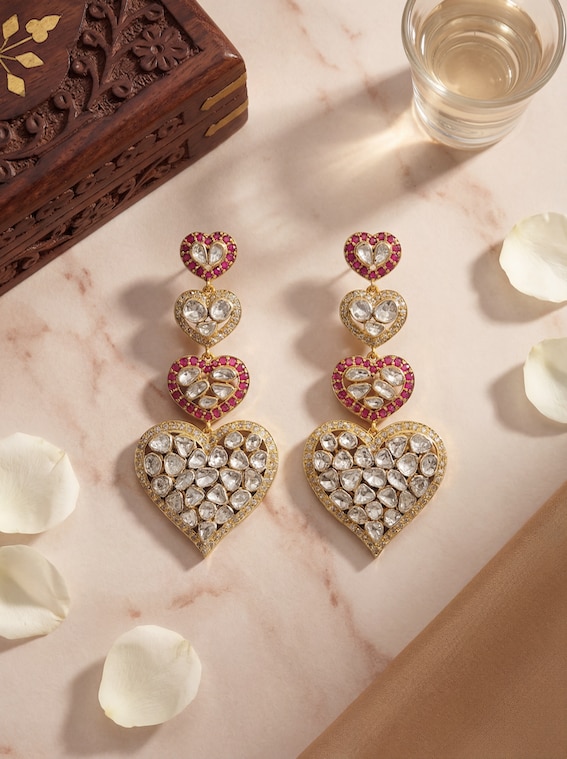 Lifestyle view of Dank Polki 14 Karat Gold Drop Earrings