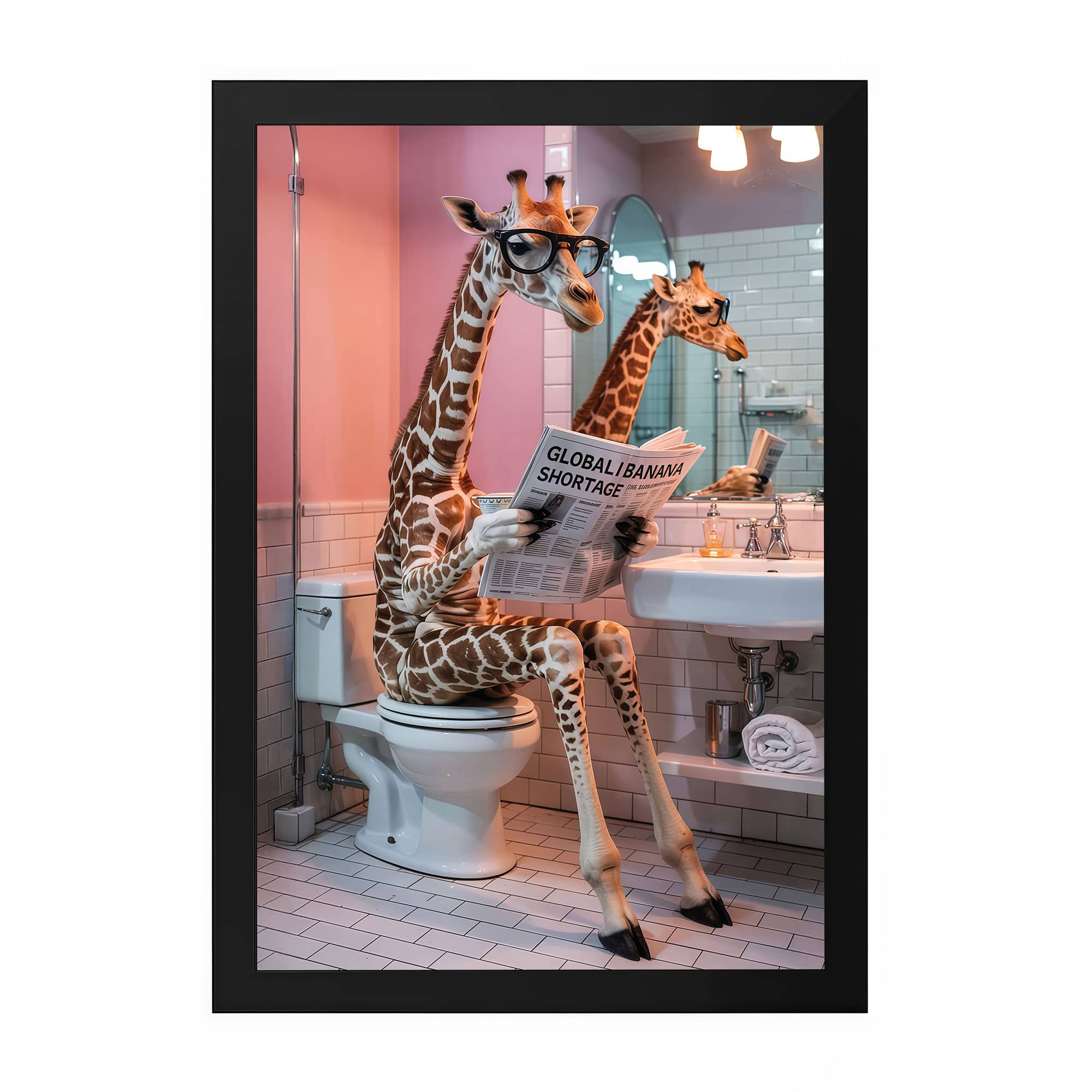 The Castle Decor Quirky Giraffe Toilet Reading Newspaper Wall Art 8x12 Inch - The Castle Decor