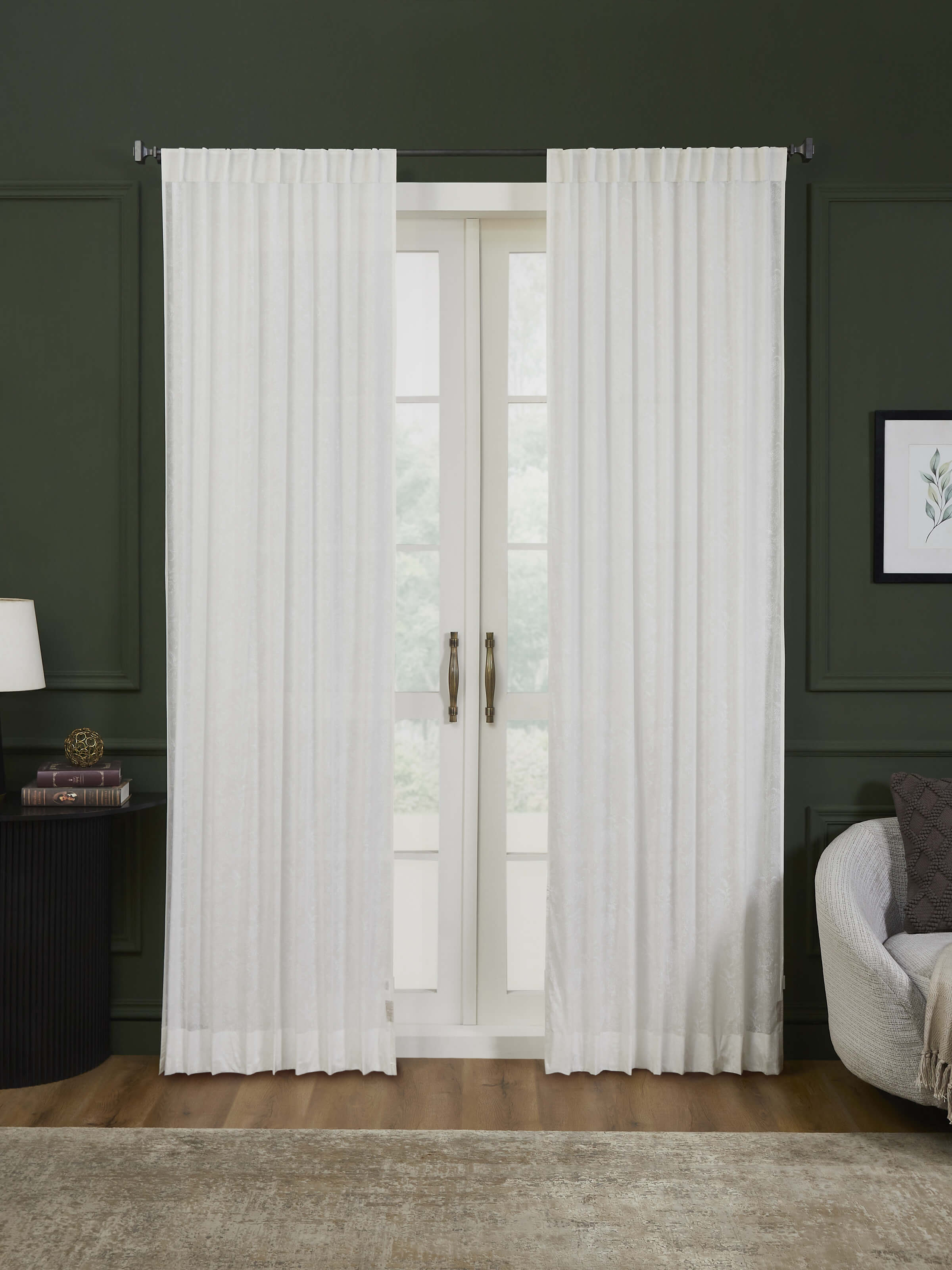 Kairavam White Floral Cotton Sanganeri Hand Block Printed Curtain, Long Door (9 Ft)