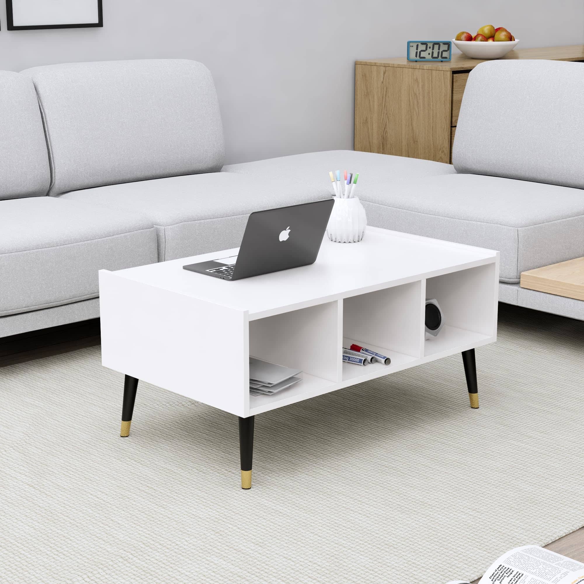 Hexa Engineered Wood Coffee Table With Storage And Open Rack In Frosty White - HexaRed