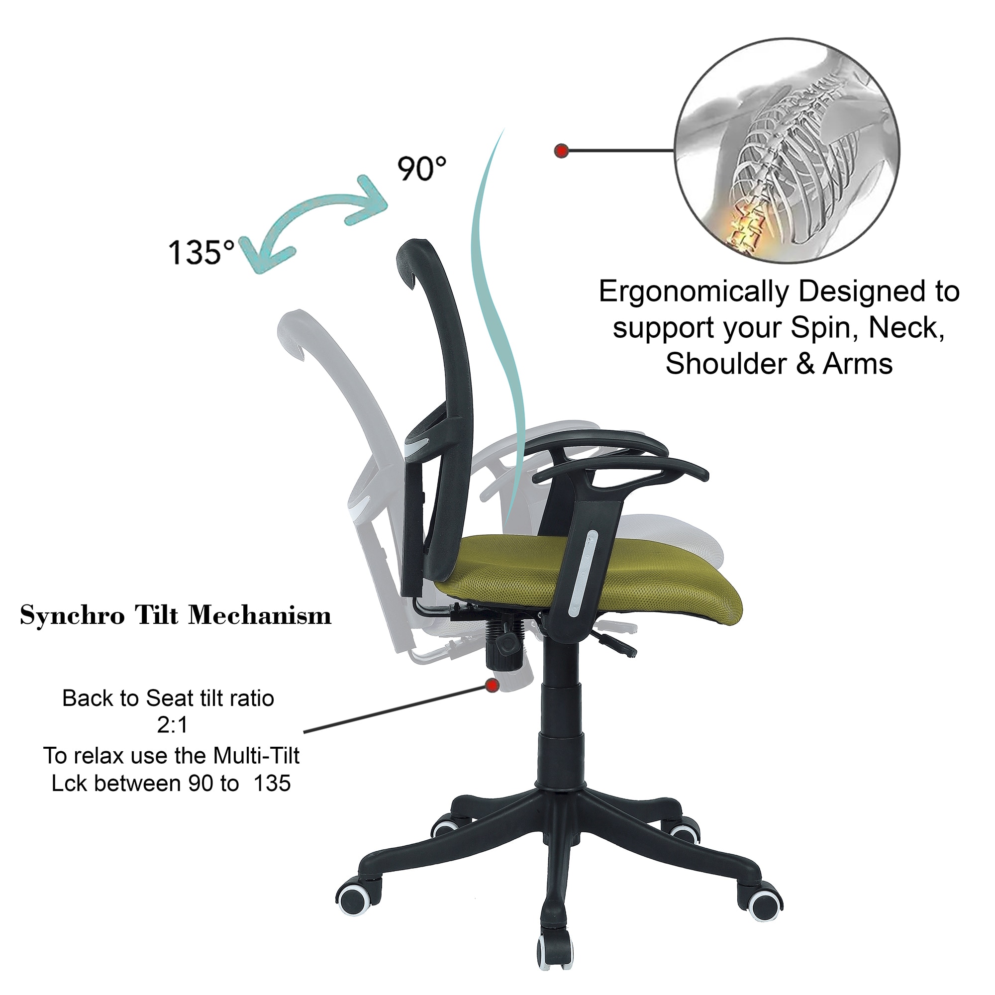Eexcaeal Mid Back Ergonomic Chair in Pearl Green Colour