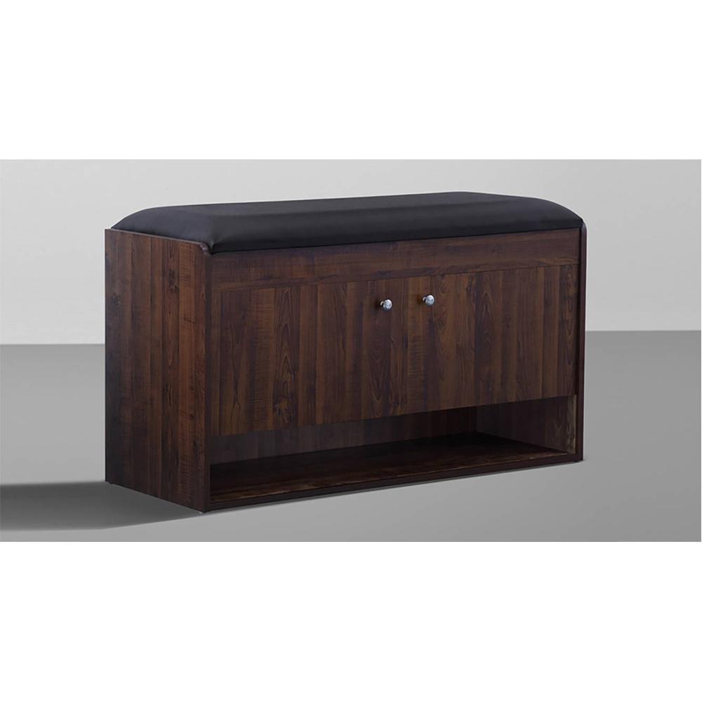 Footsie - Engineered Wood Horizontal Shoe Rack with Cushion Seat, (2 Door, 15 Pair, Dark Walnut)
