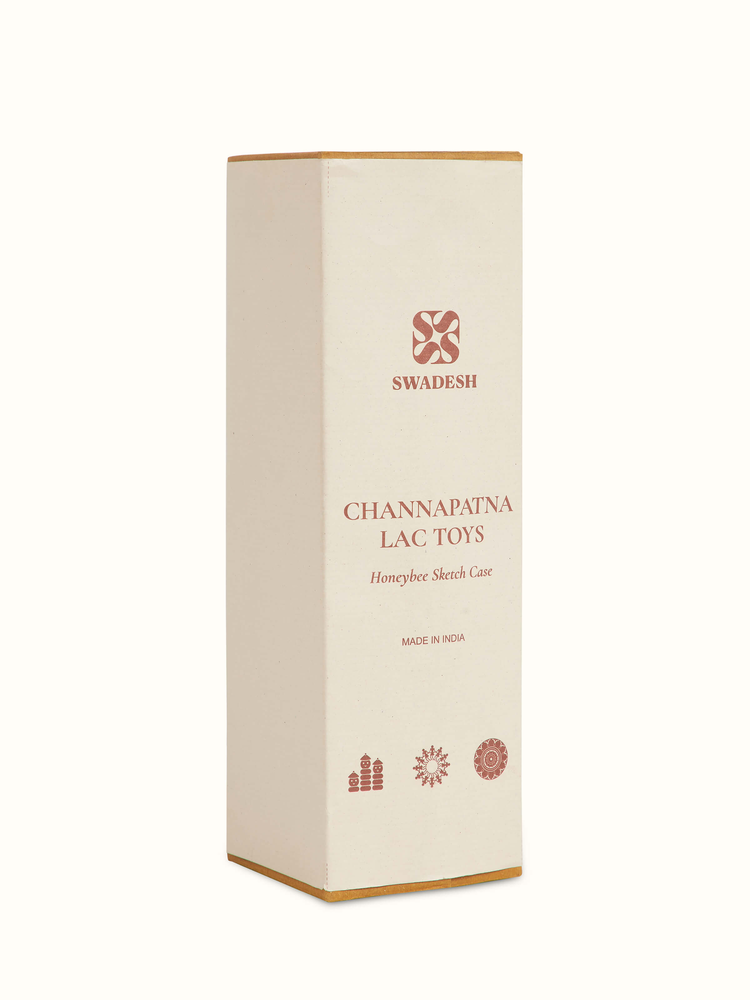 Back view of Channapatna Ivory Wood Sketch Kase in Red highlighting overall design