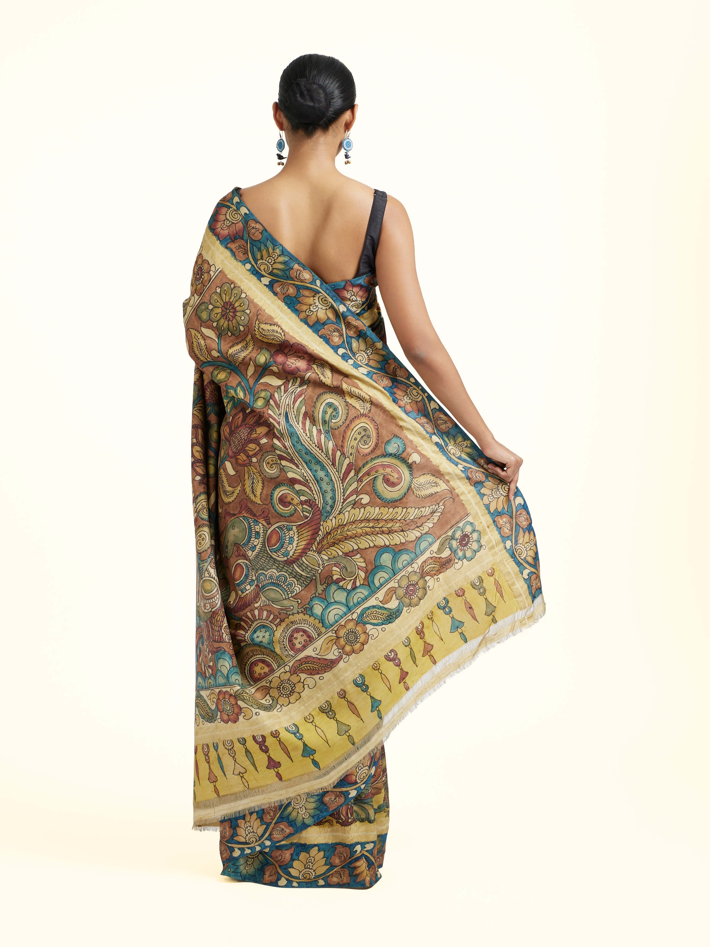 Multicolor Silk Kalamkari Handpainted Saree
