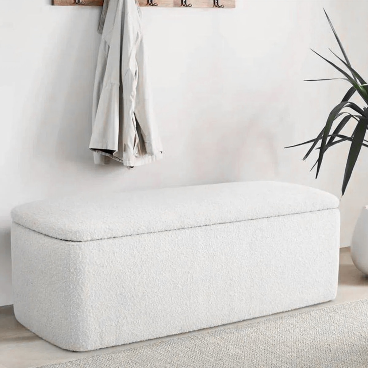 Jalo  Boucle 2 Seater Ottoman Bench with Storage  in White Color - Home Lifestylez