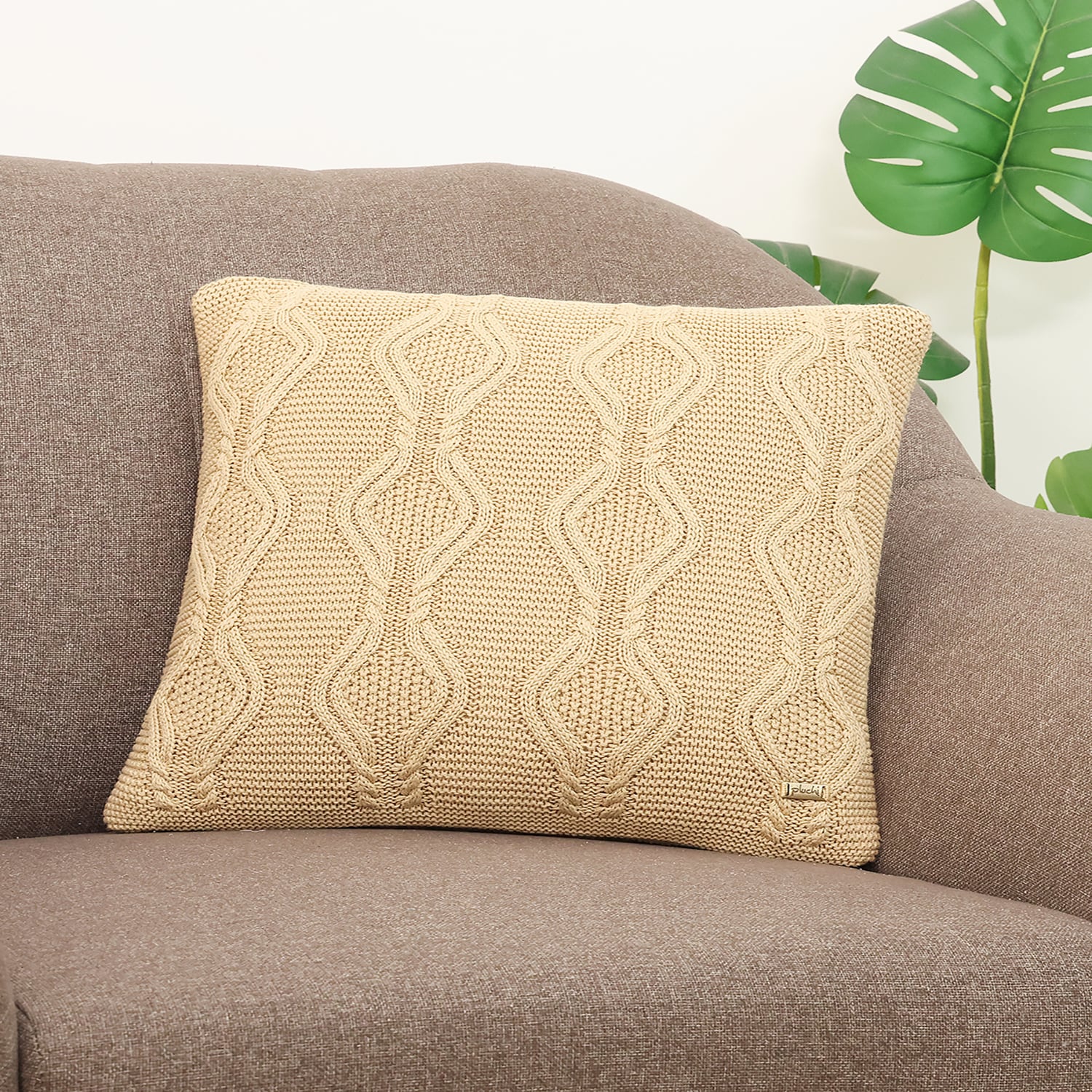 Nile Desert Sand Cotton Cushion Cover 16X16  Inches - Pluchi