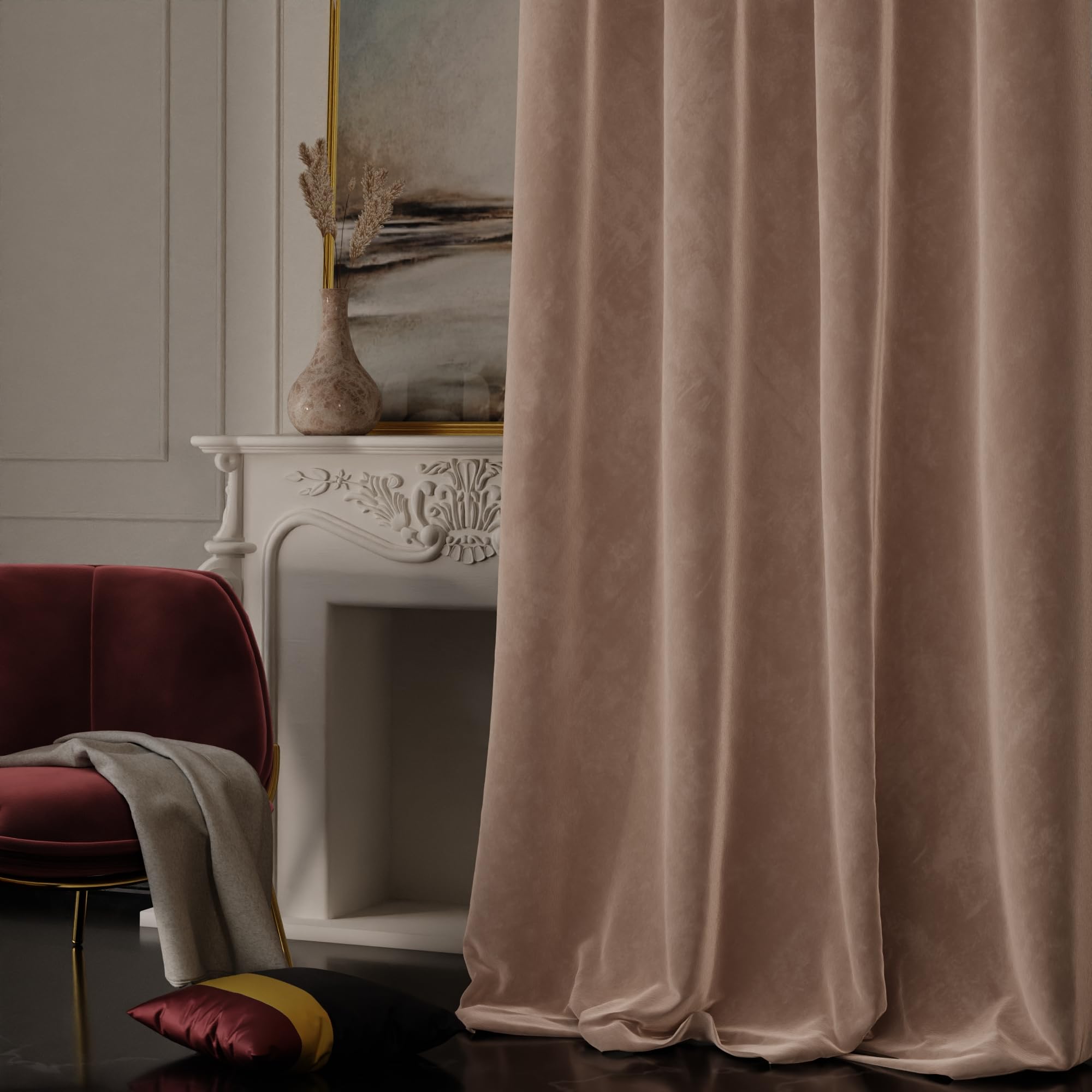 Stoa Paris Velvet Long Door Curtains, Premium Dim-Out Curtain for Pack of 1, Date Night - Parisian Blush - Stoa Paris
