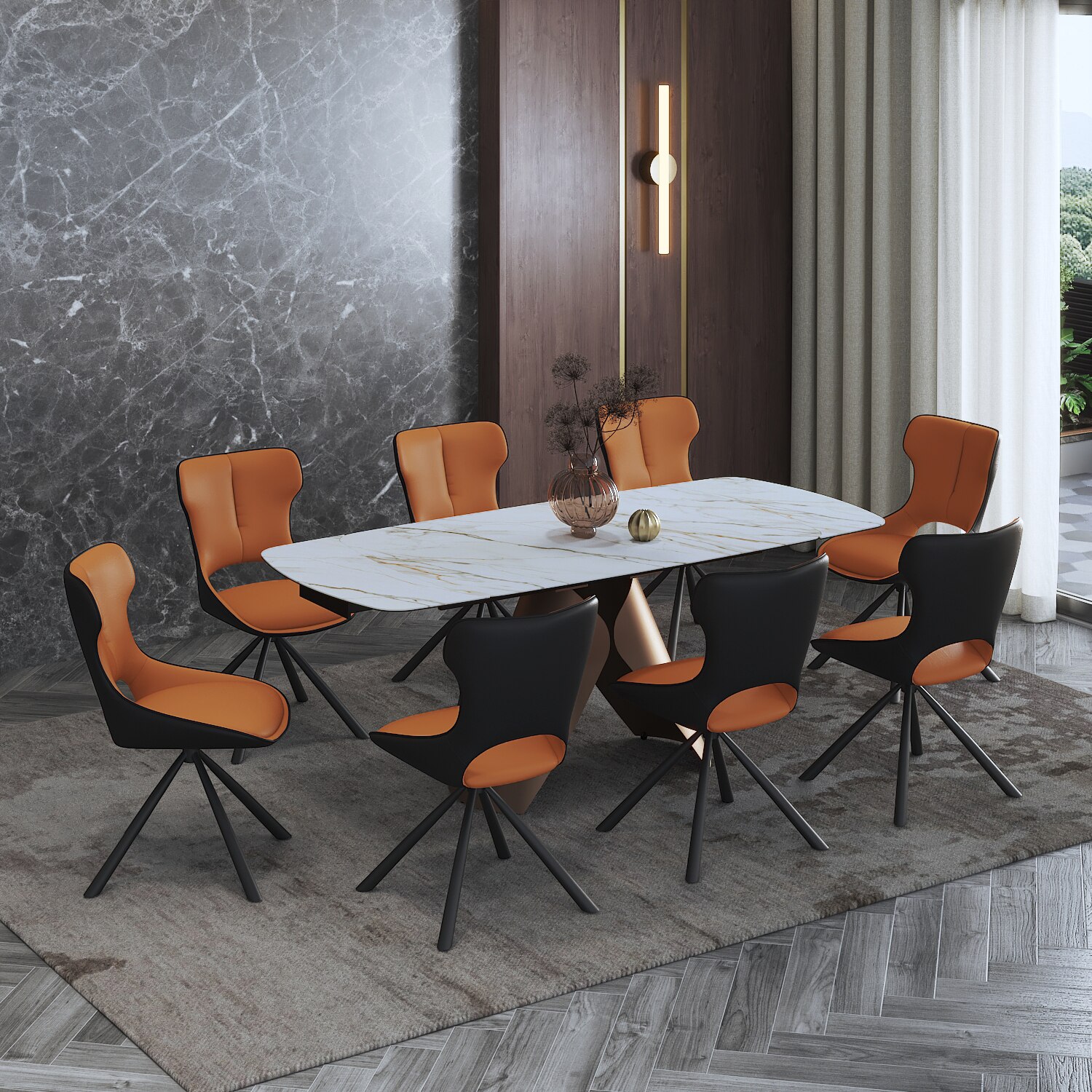 Aeris Ceramic 6 to 8 Seater Extendable Dining Table With Tulip Dining Chair