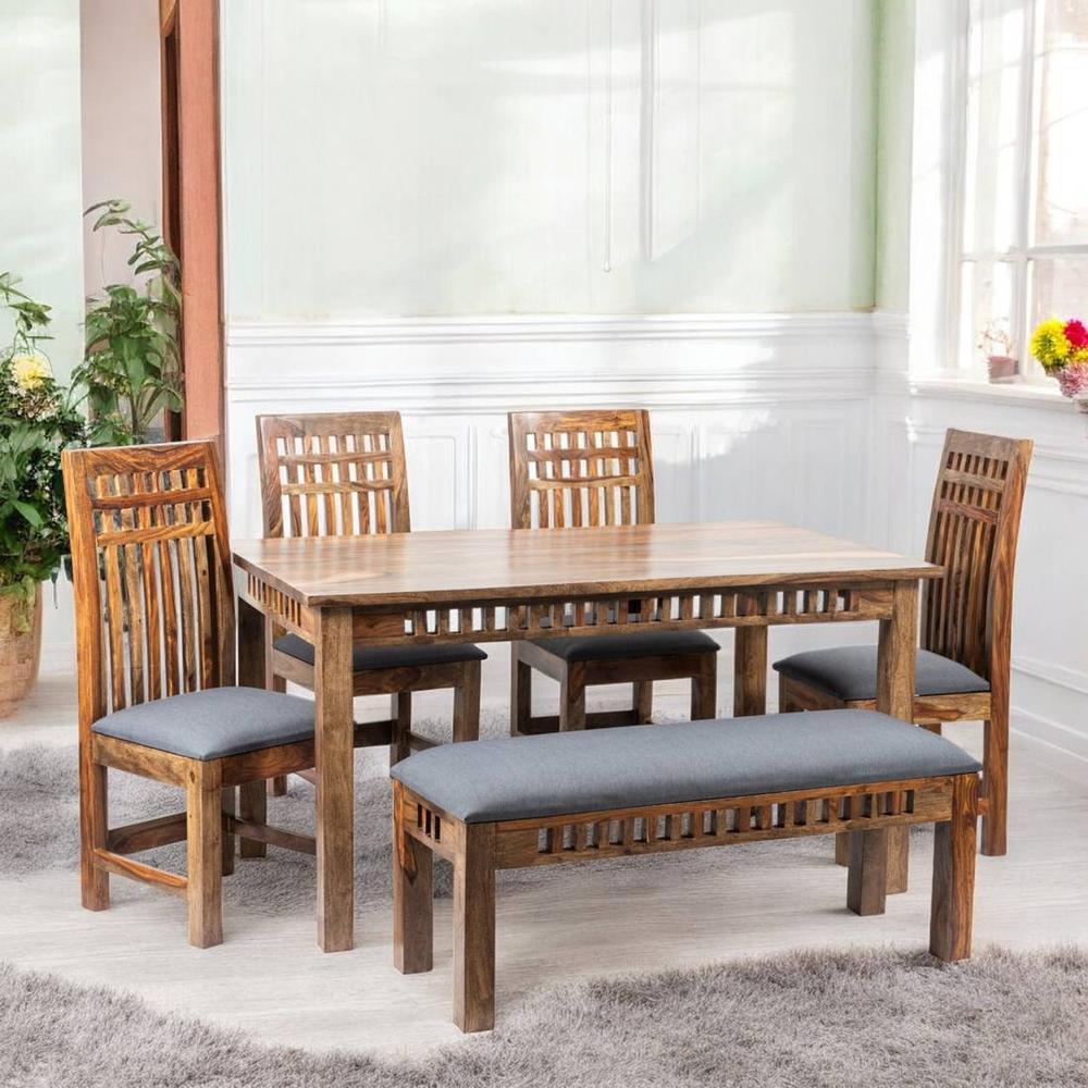 Oakmont Sheesham Wood Accent 6 Seater Dining Table Set