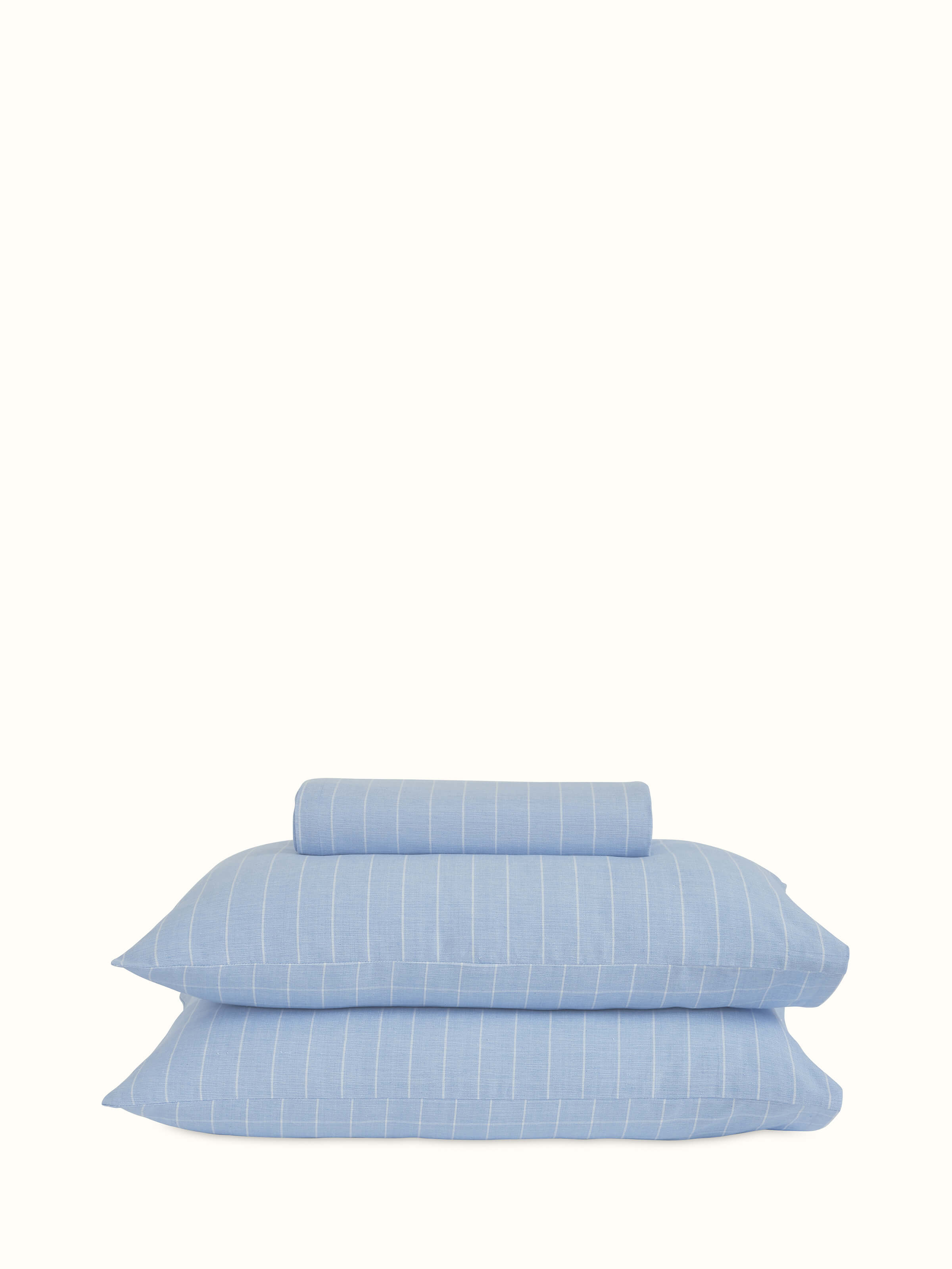 Keshod Handloom Cotton Sage Chambray Stripe King-size Bedsheet Set