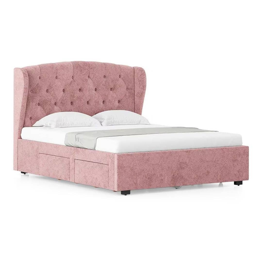 Holmebrook Engineered Wood Queen Size Drawer Storage Upholstered Bed in Desert Rose Colour