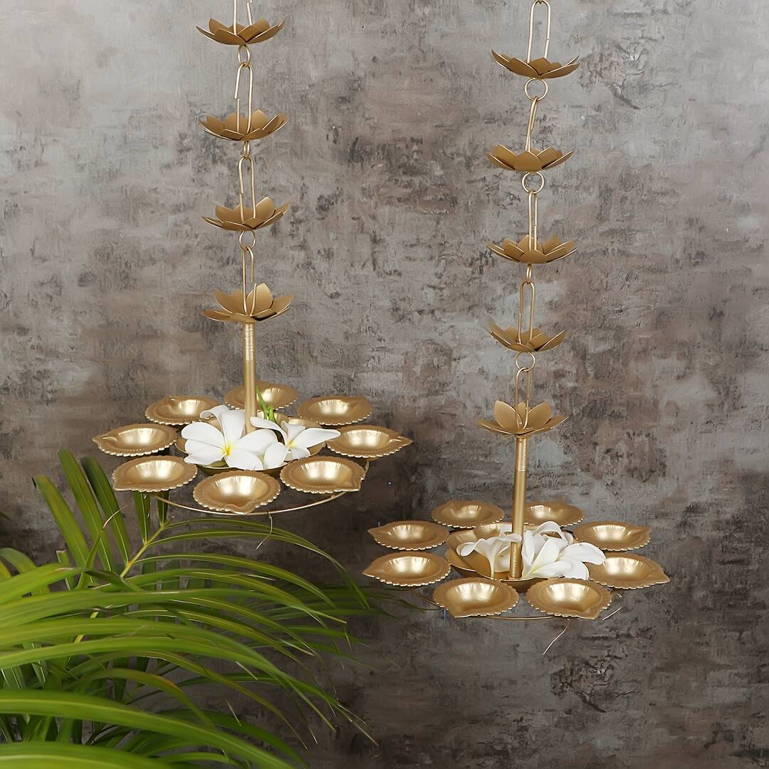 Hanging Dia Urli Set Of 2 In Gold Colour