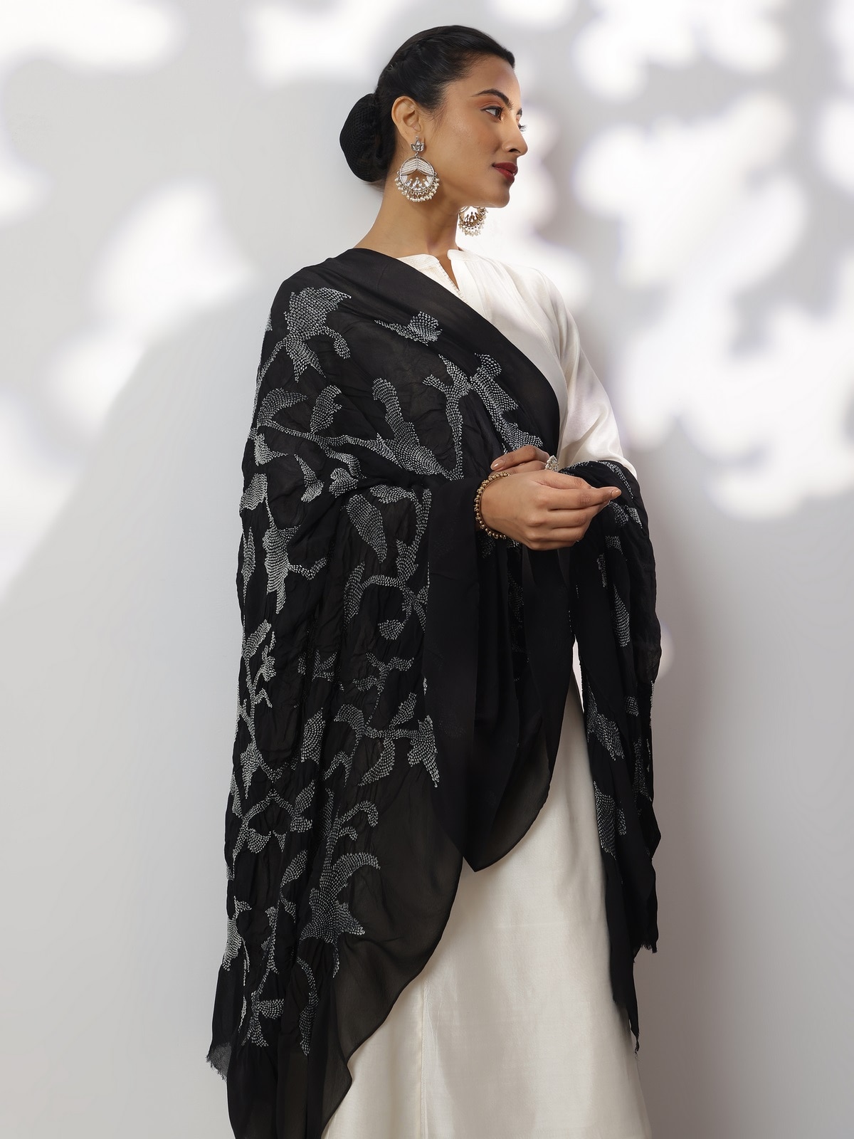 Black Georgette Bandhani Tie & Dye Dupatta