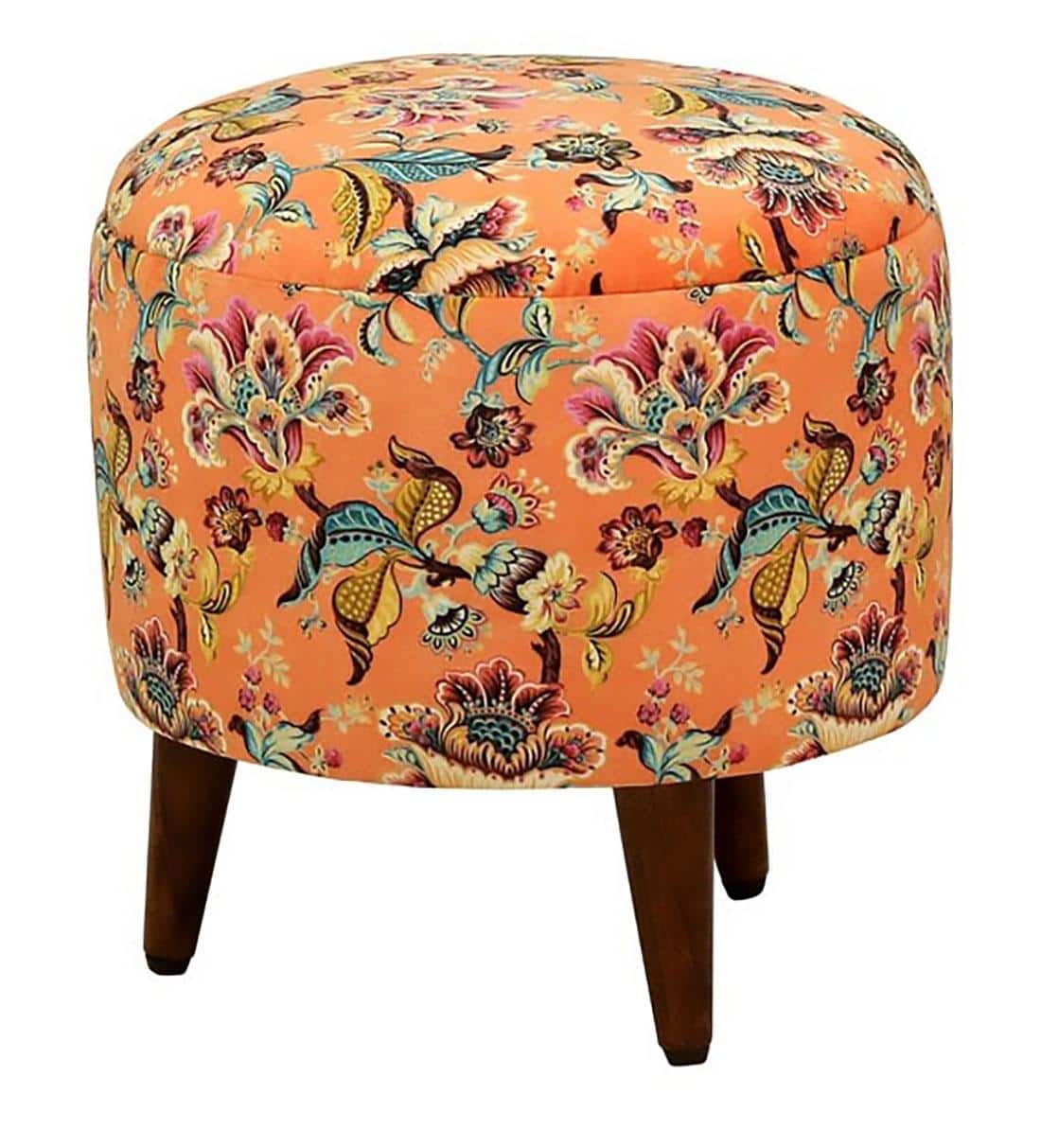 Elodie Solid Wood  Ottomon in  Orange Colour