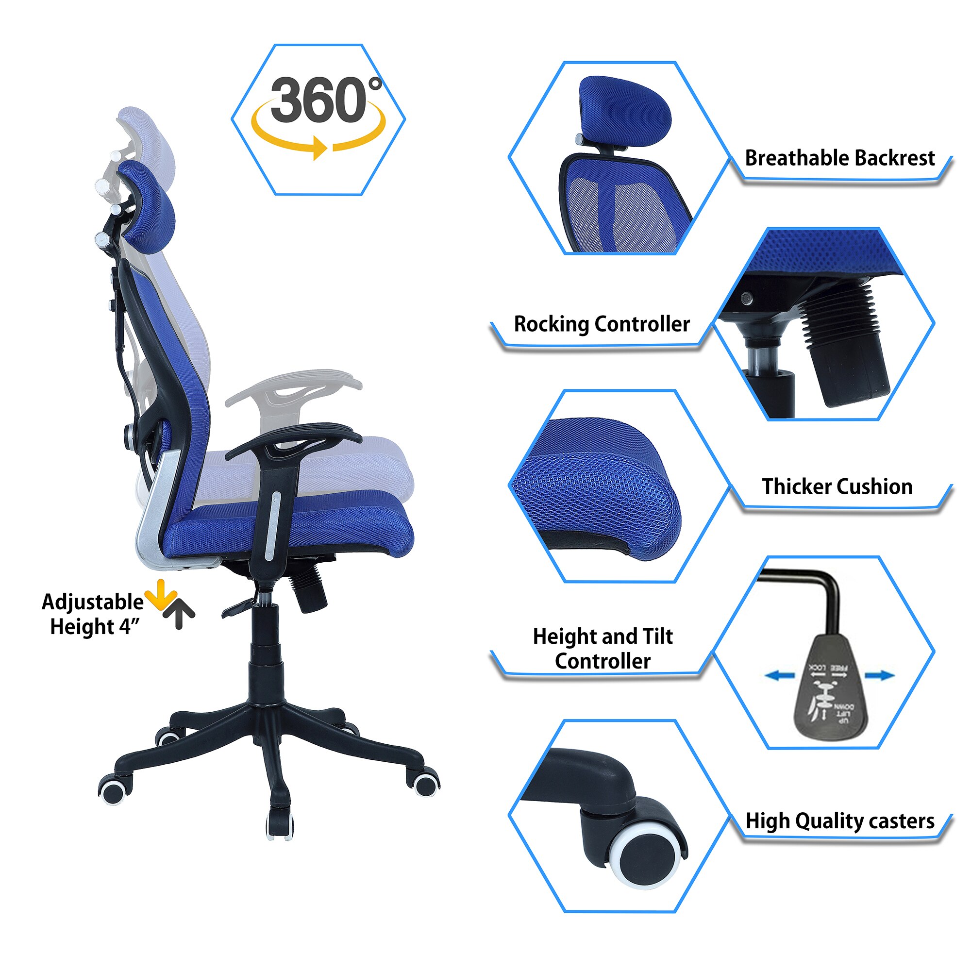 Reaii Mid Back Ergonomic Chair in Black Colour