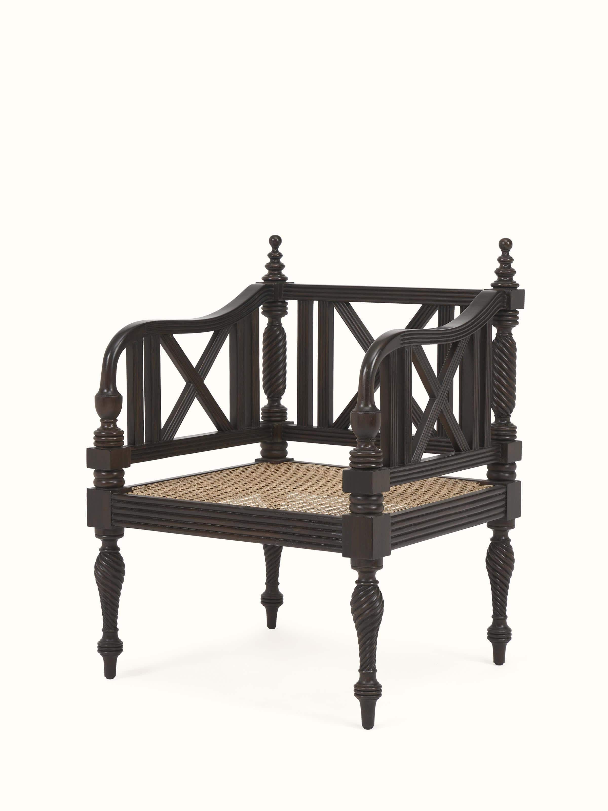 Walnut Finish Mahagony Wood & Cane 1-Seater Sofa