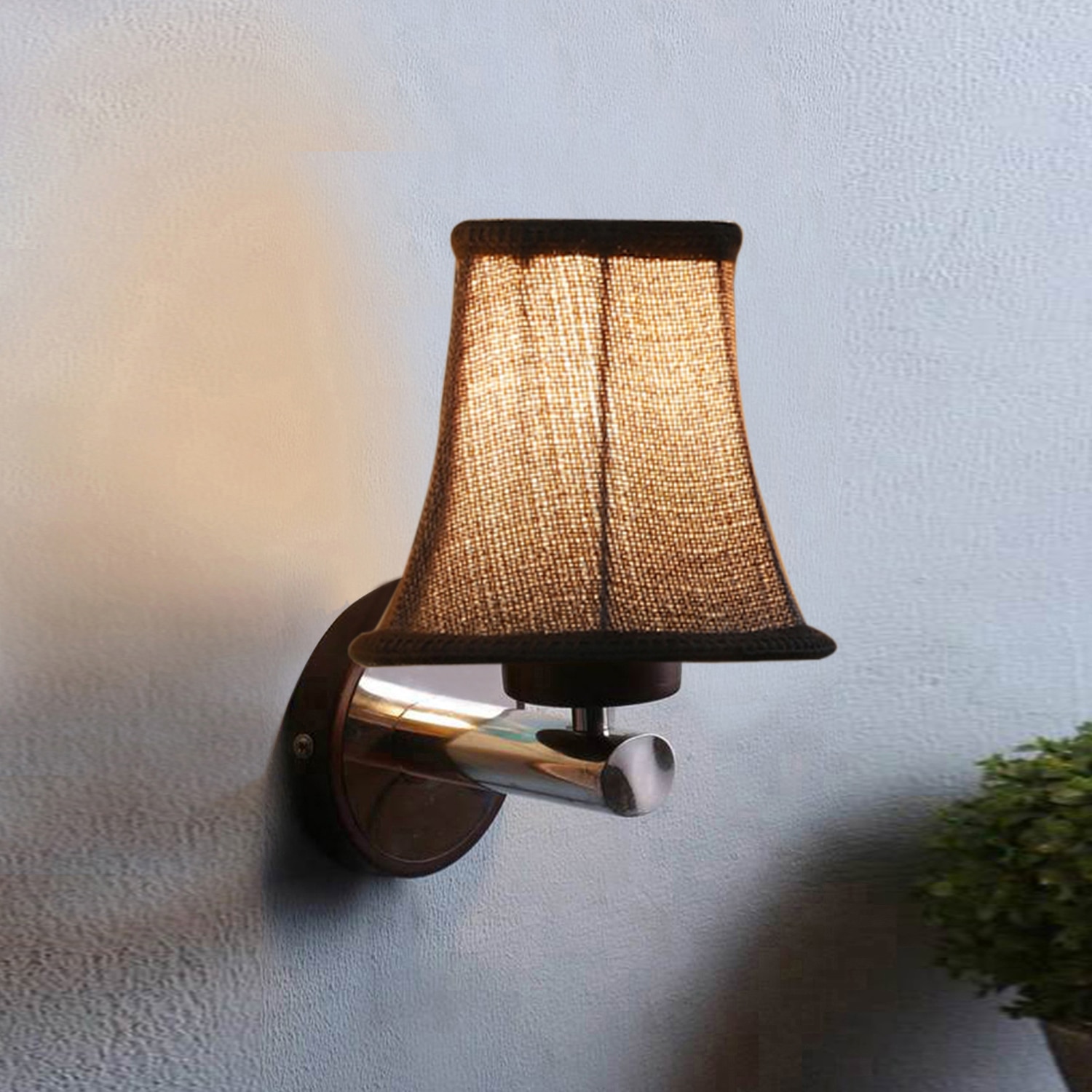 Devansh Metal Wall Mounted Lamp With Beige Jute Shade