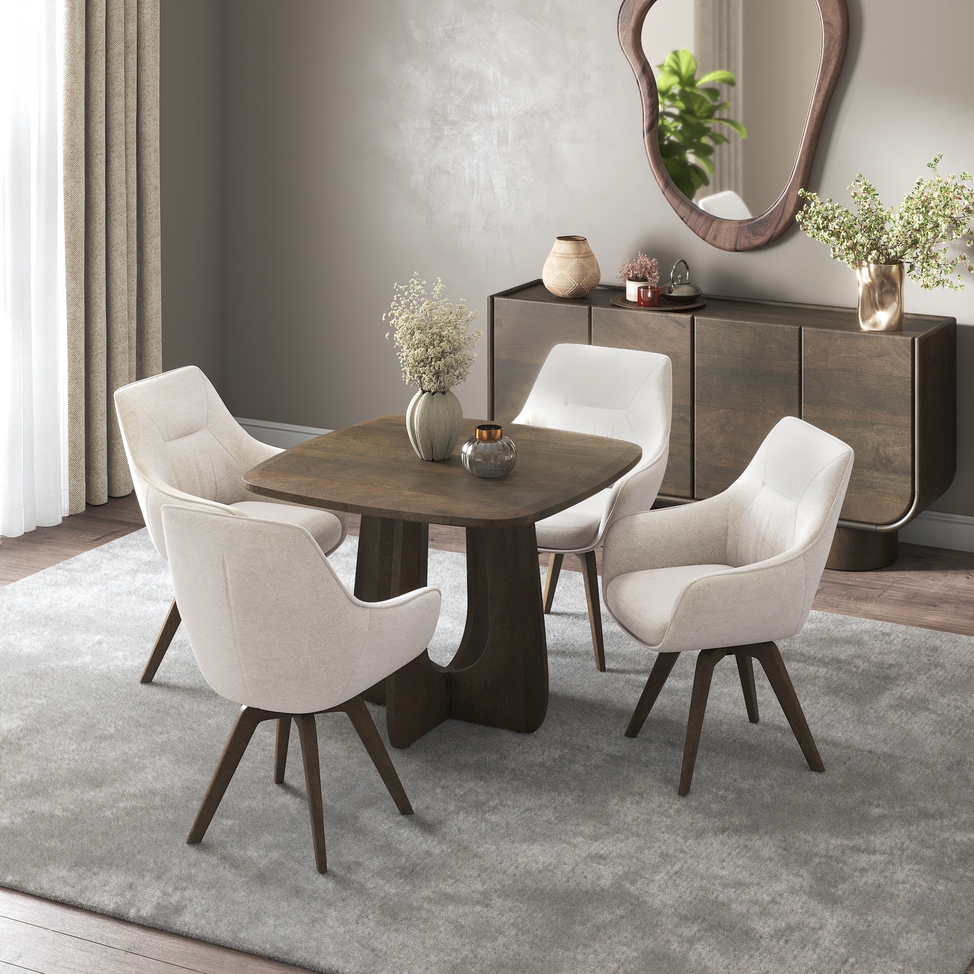 Aero Solid Wood 4 Seater Dining Table With Set of 2 Wella Dining Chair