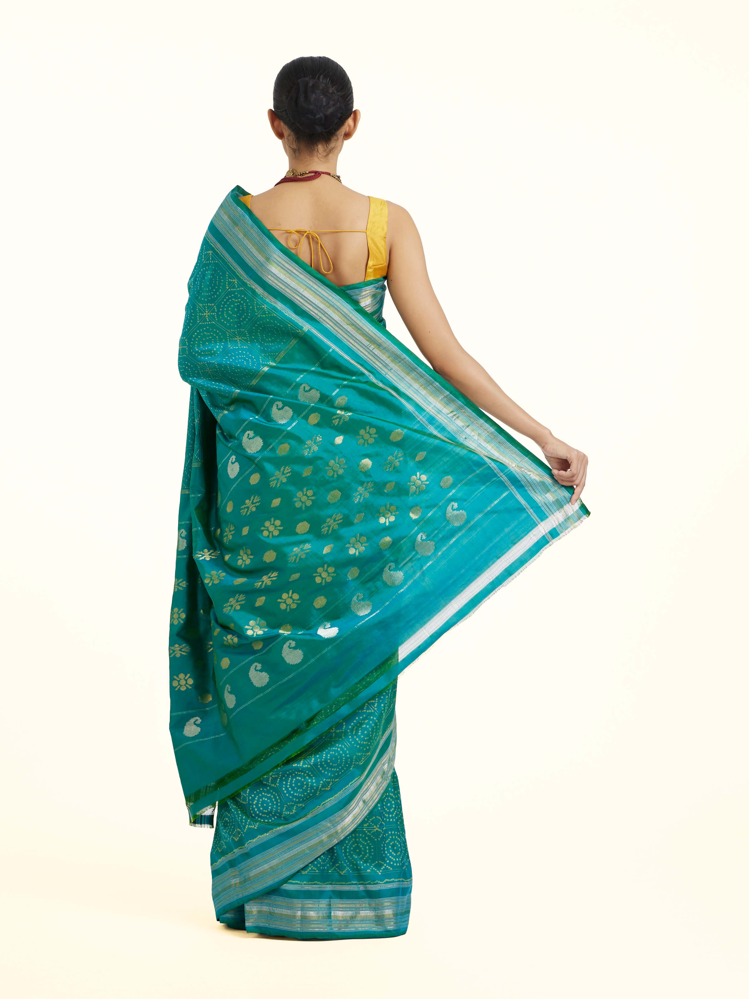Turquoise Pochampally Double Ikat Saree