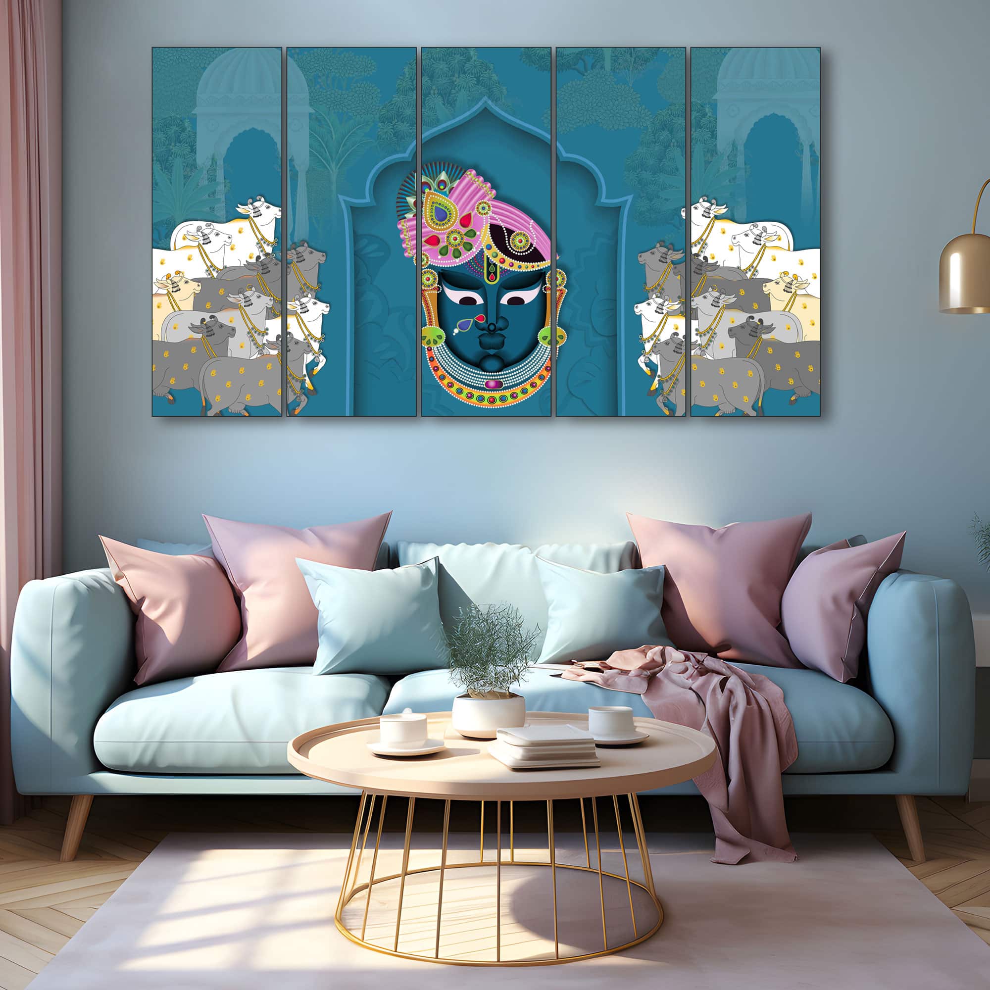 The Castle Decor Pichwai Art Wall Painting Wooden Framed 27x48 Inch (Style 2) - The Castle Decor