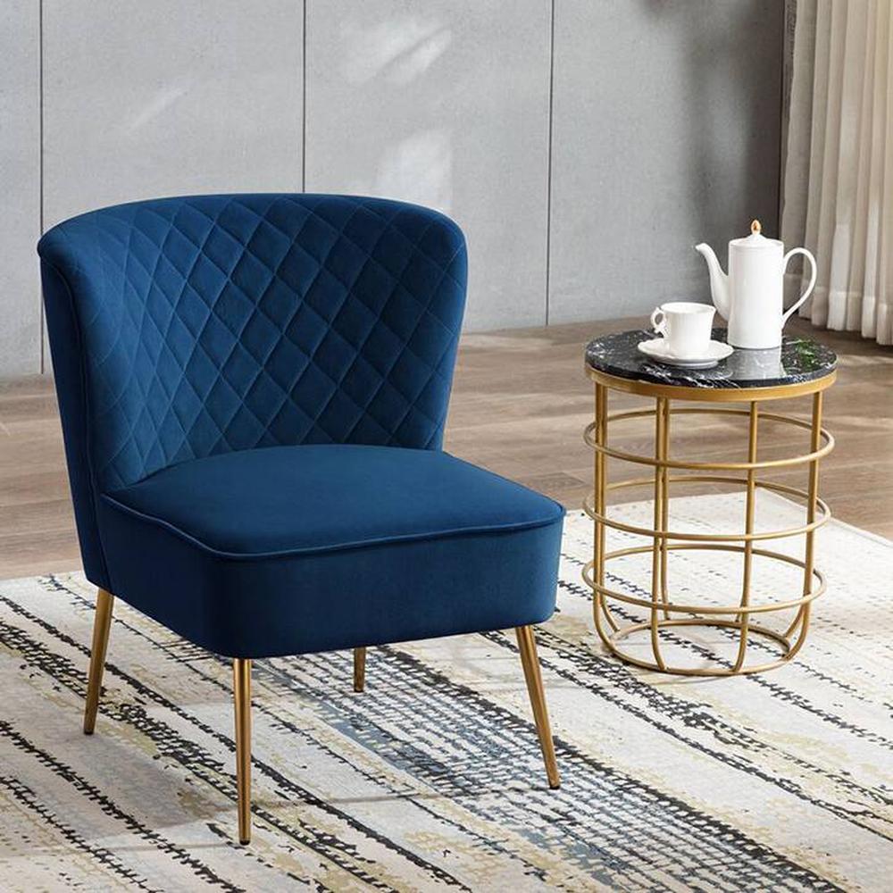 Ruba Solid Wood Accent Chair in Navy Blue Colour - Home Lifestylez