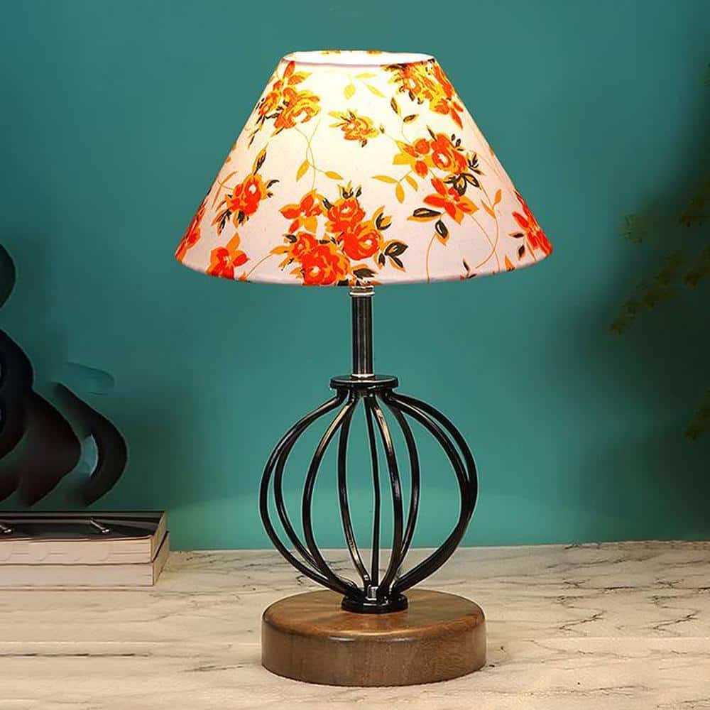Delaney Multicolor cotton Table lamp with Wood & Iron Base
