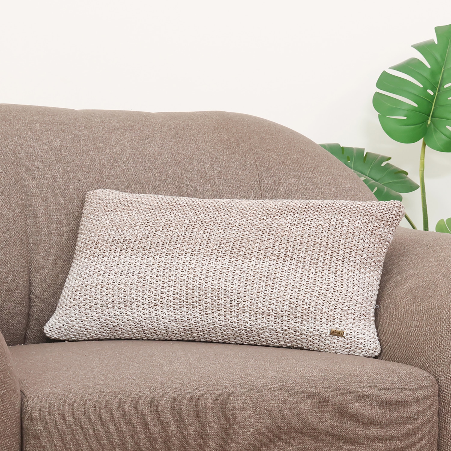 Ombre Moss Knit Beige  And Ivory Cushion Cover 12X20 Inches