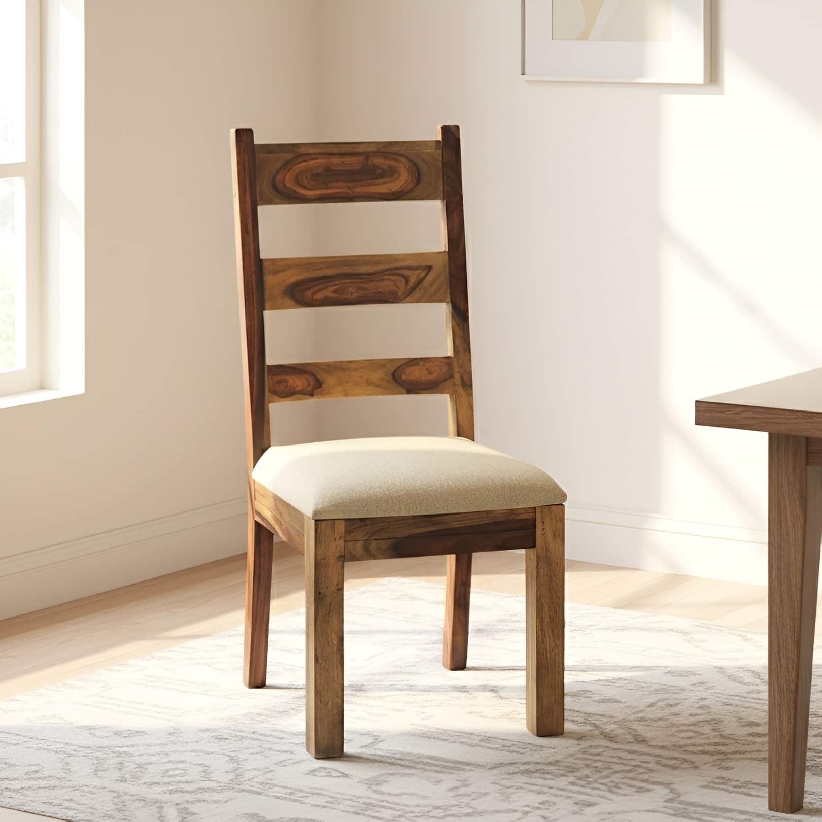 Newport Sheesham Wood   Dining Chair in Jute Beige     TEAK FINISH