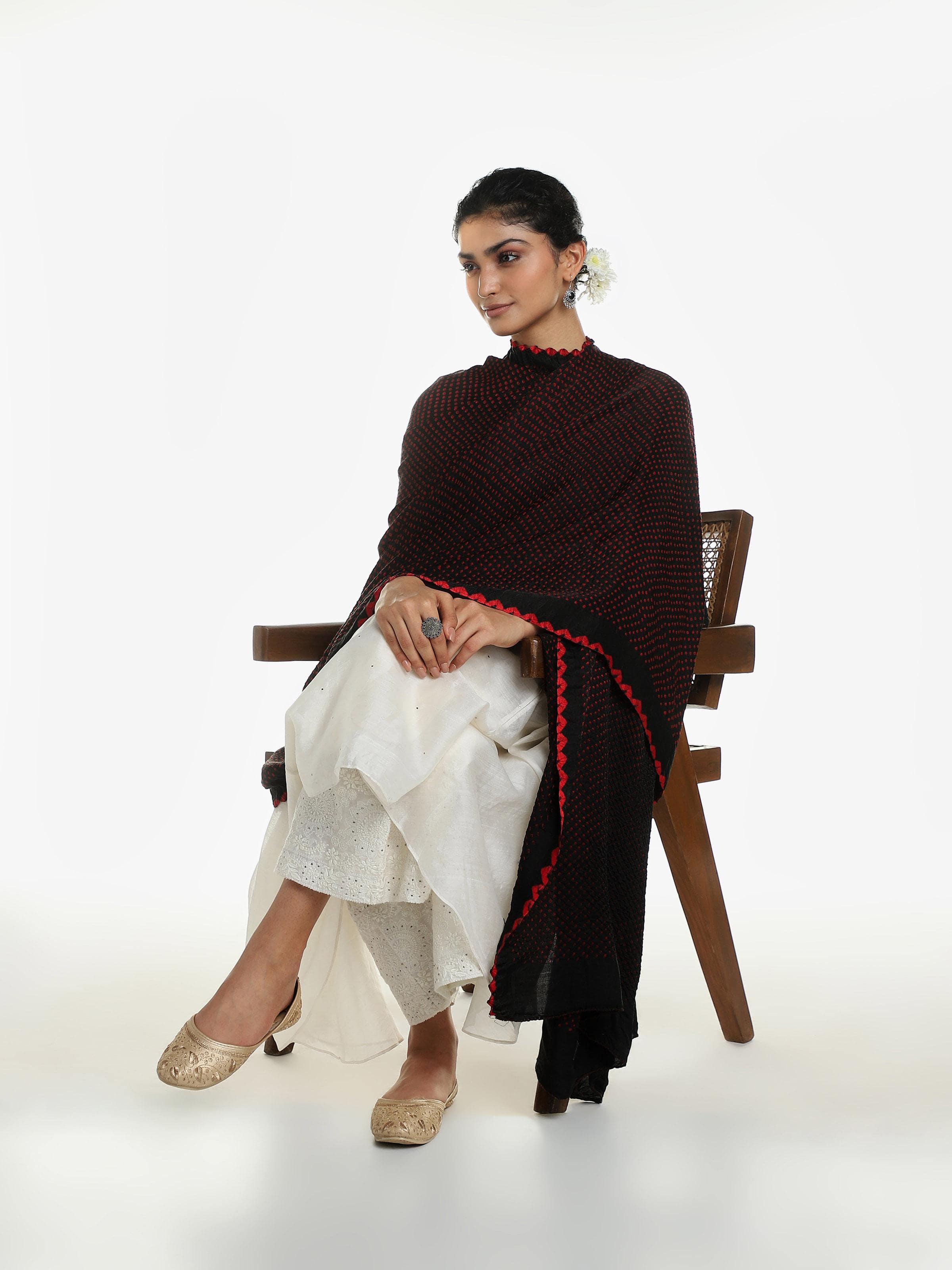 Black Gajji Silk Bandhani Tie & Dye Dupatta