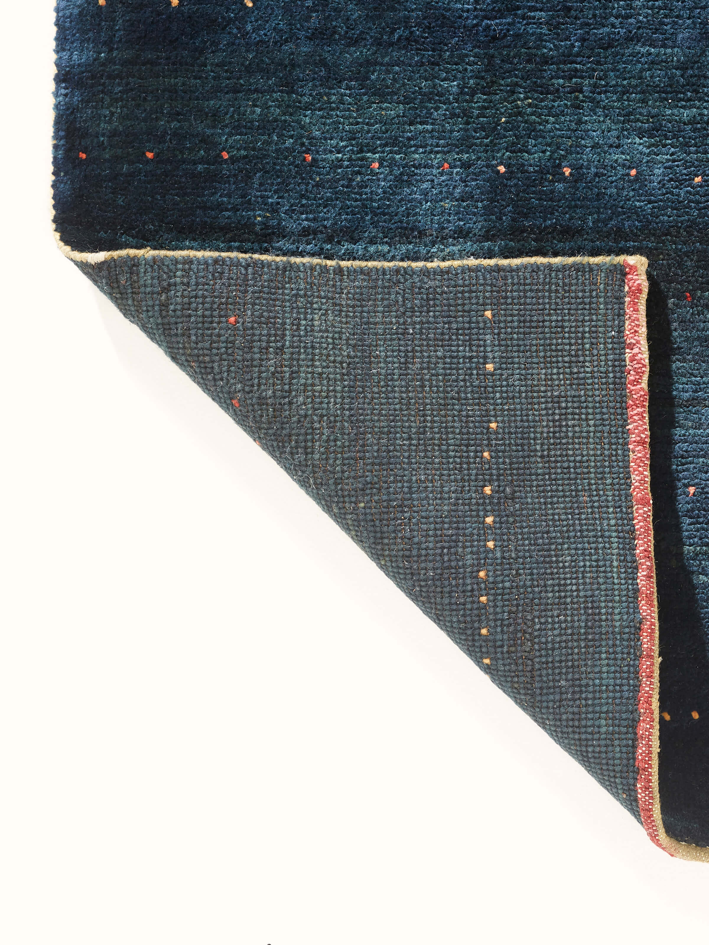 Overall view of the Traditional Gabbeh blue Jaipur wool hand-knotted carpet, showcasing its size and style.