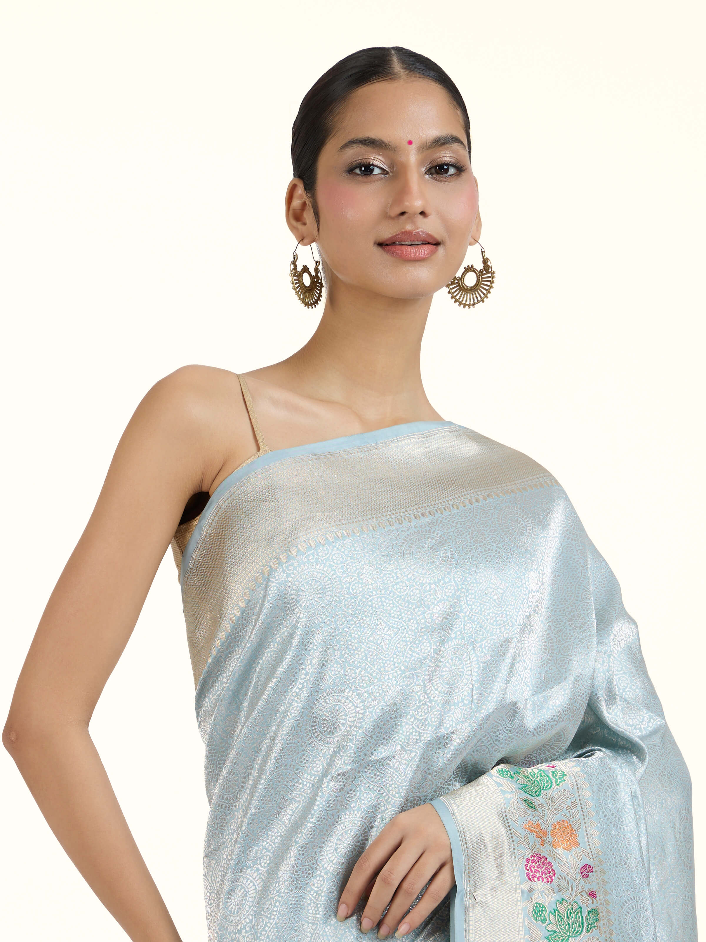 Ivory Banarasi Kadhwa Silk Saree