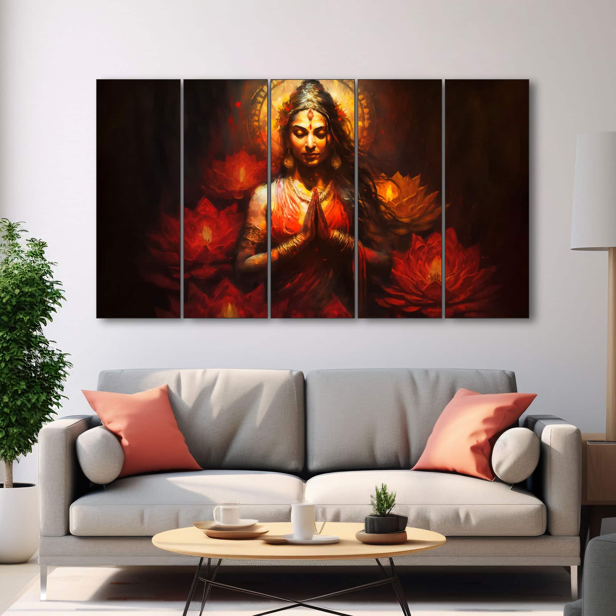 The Castle Decor Goddess Laxmi Wall Painting Wooden Framed 27x48 Inch (Style 2) - The Castle Decor