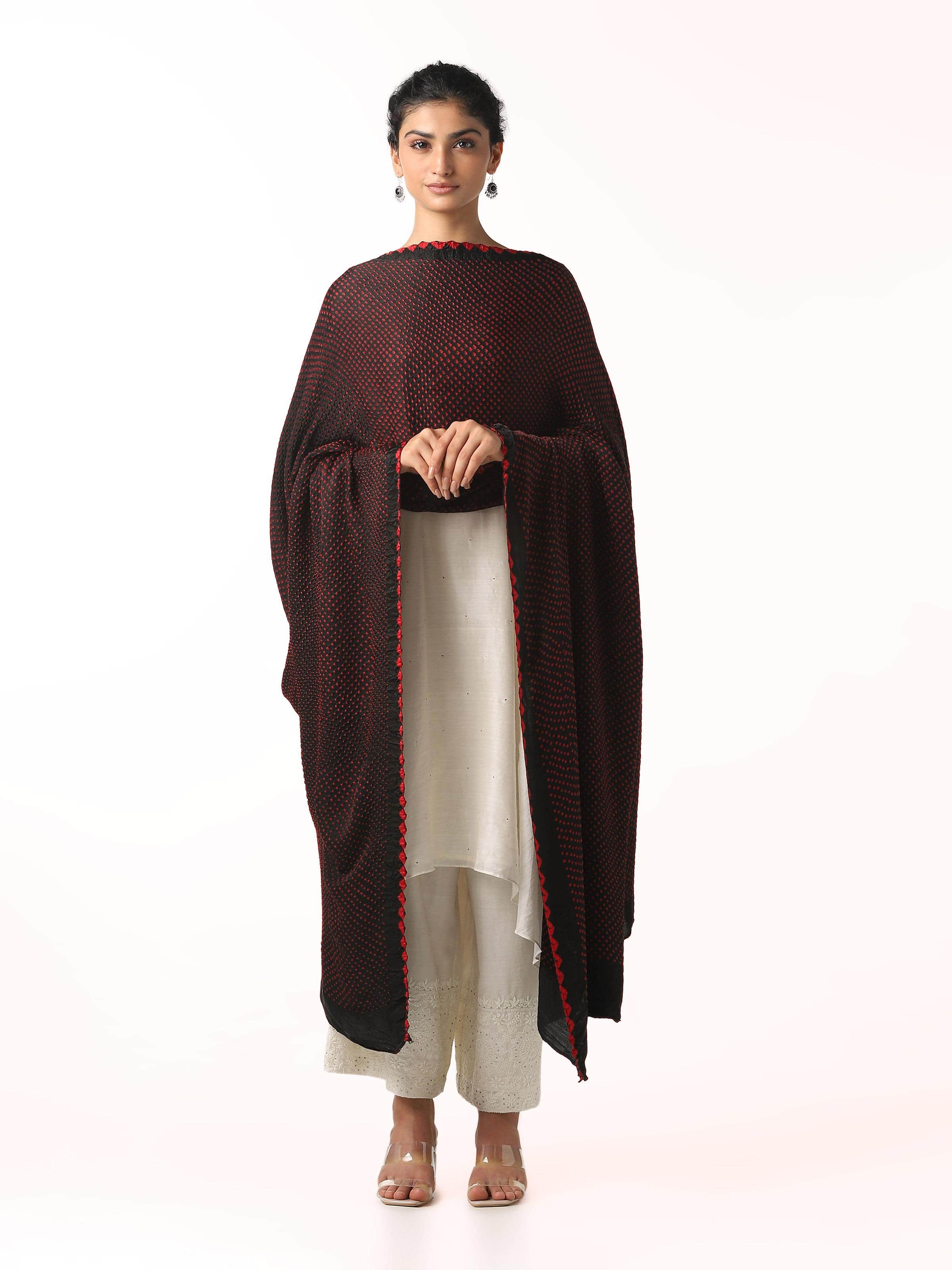 Black Gajji Silk Bandhani Tie & Dye Dupatta