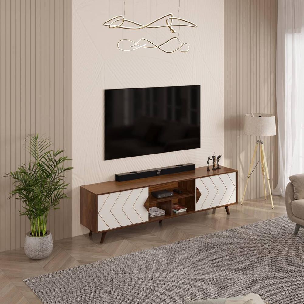 Wilbrome Engineering Wood Floor Standing TV Entertainment Unit Set Top Box Stand/TV Cabinet with Shelves for Books & Décor Display Unit, Upto 75 Inches (Brown Maple & White)