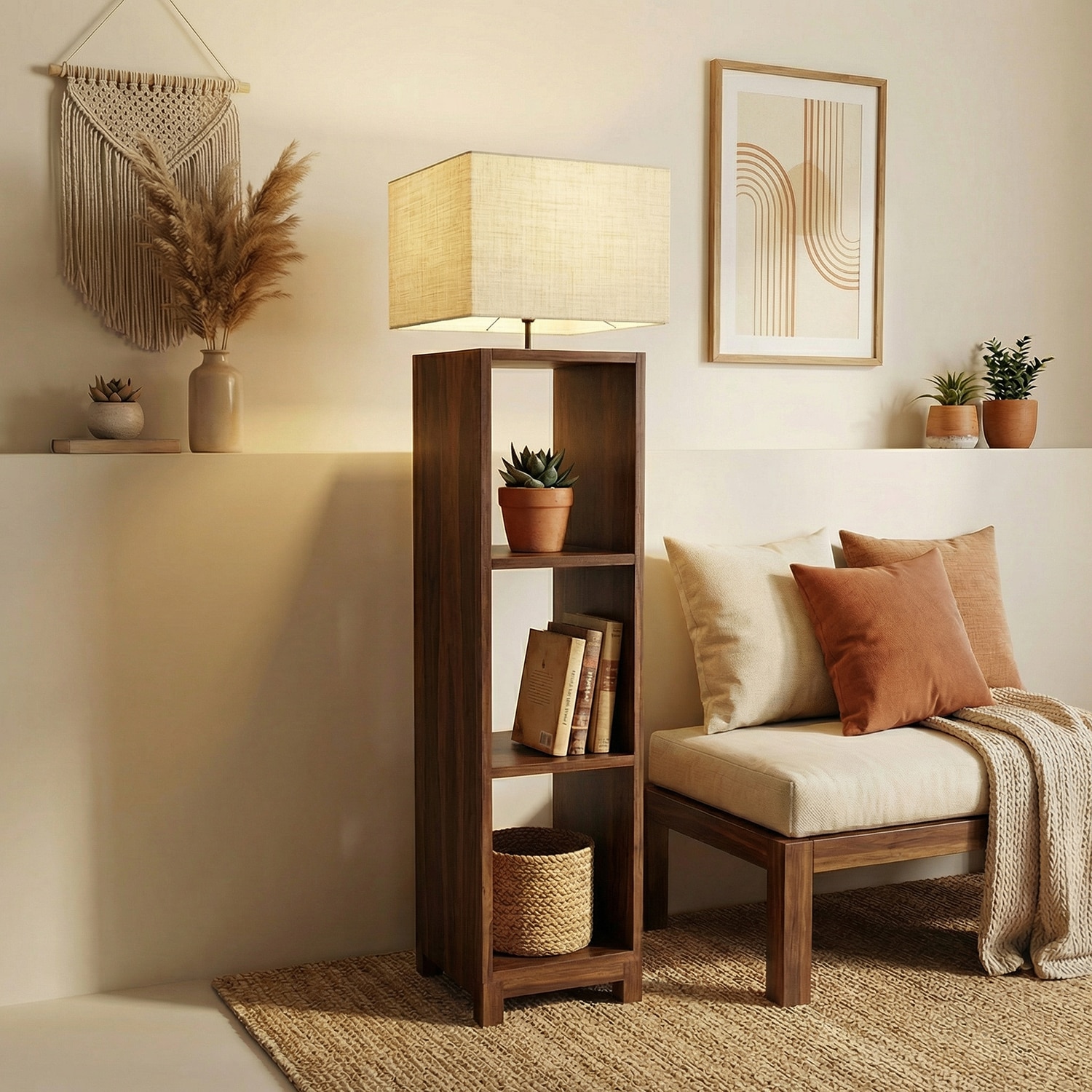 Genevieve Beige Jute Floor Lamp with Beige Jute Base - Symplify