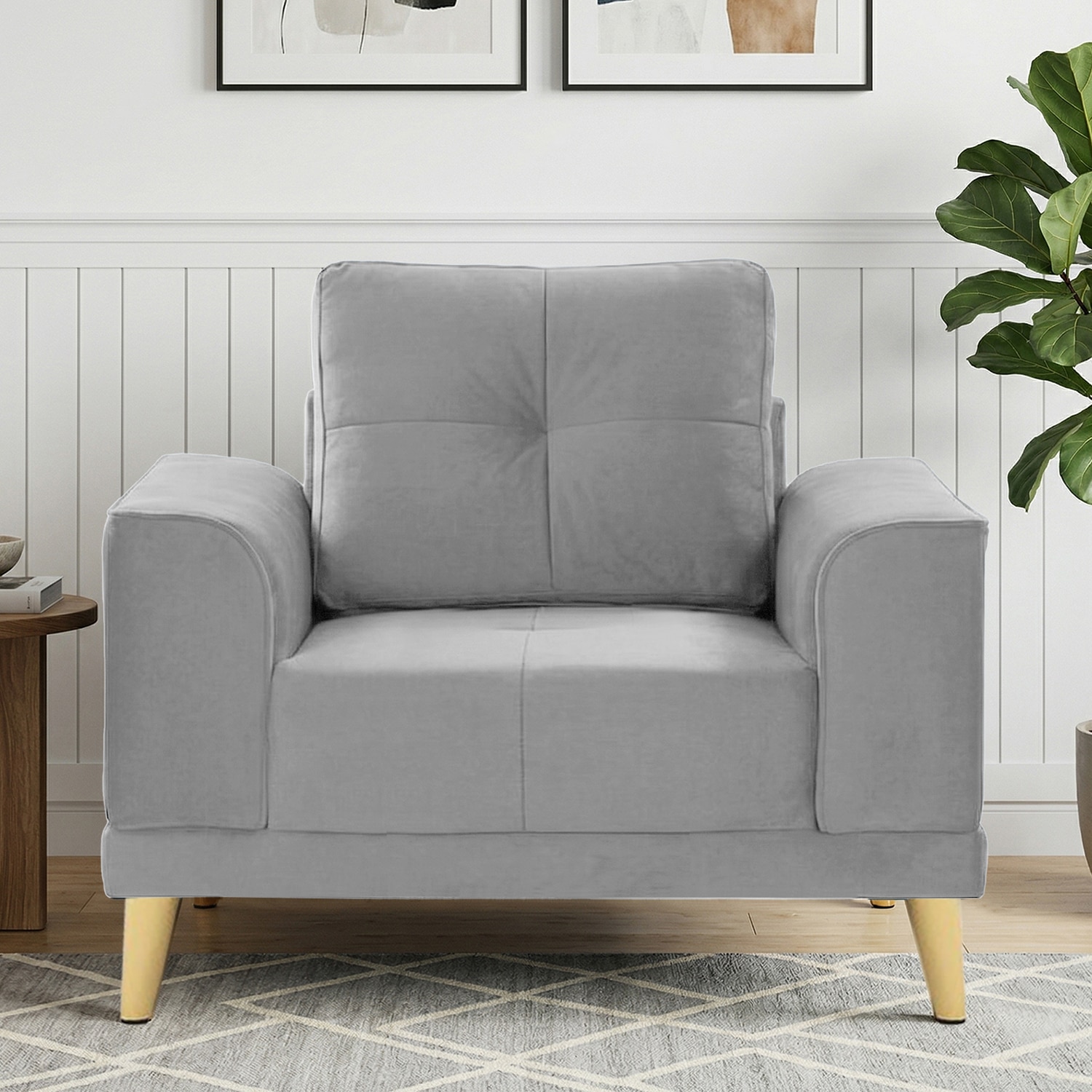 Nency Velvet 1 seater Sofa Grey - Home Lifestylez