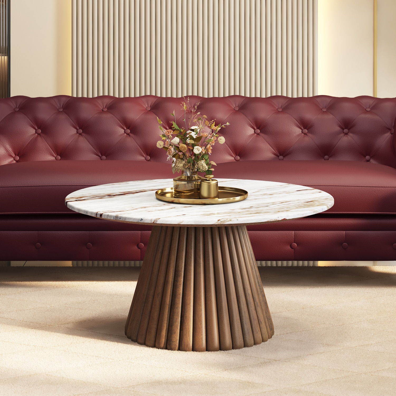 Sienne Round Soildwood and Toronto Coffee Table in Bronzed Oak Finish