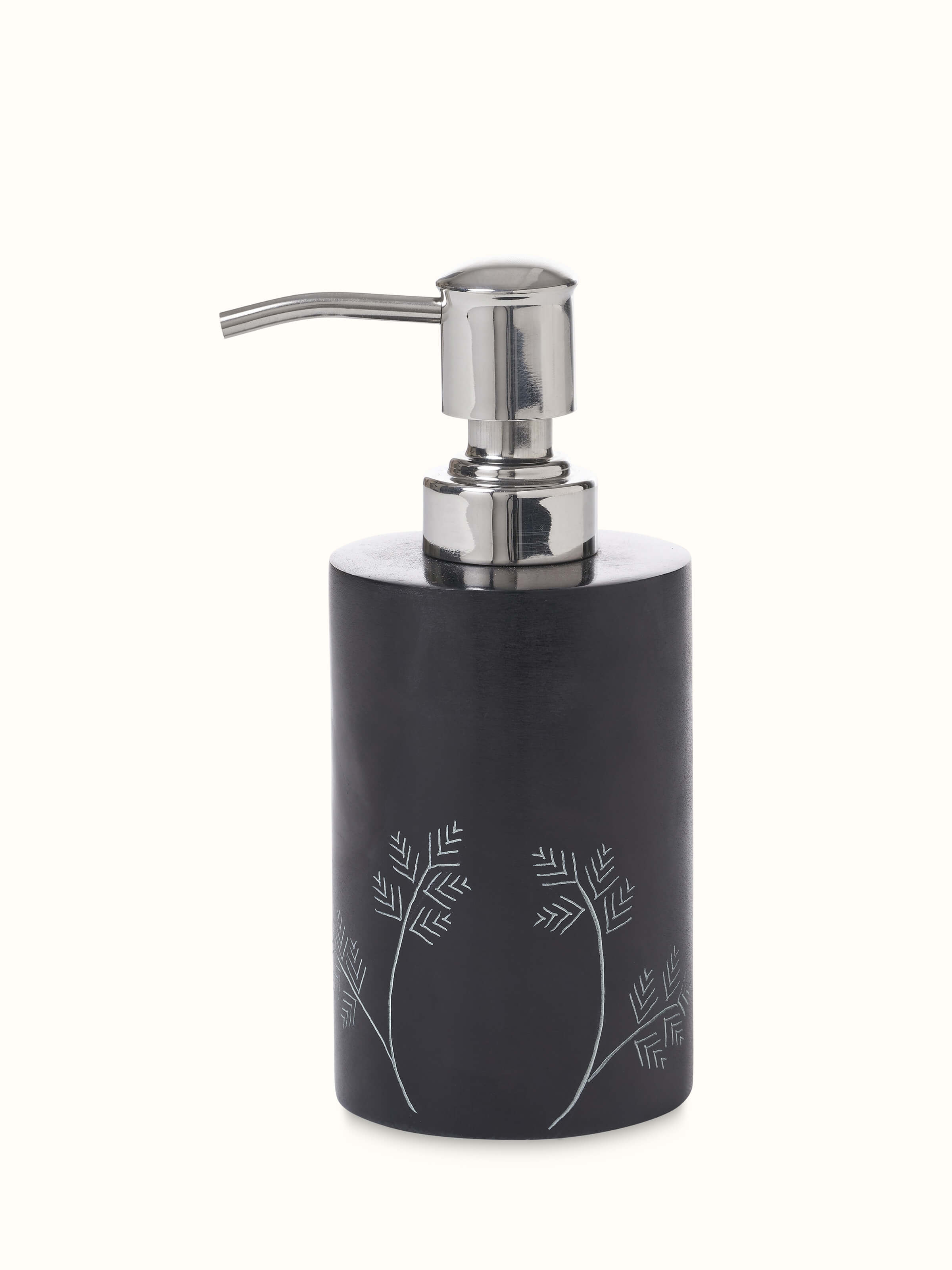 Front view of Natural Carved Stone Soap Dispenser showcasing unique design and smooth stone texture.