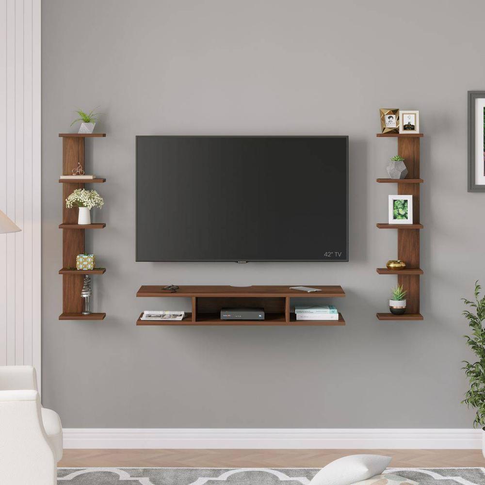 Estoye Engineering Wood Wall Mount TV Entertainment Unit Set Top Box Stand/TV Cabinet with Shelves for Books & Decor Display Unit Bed Living Room Upto 42 Inches (Brown Maple)